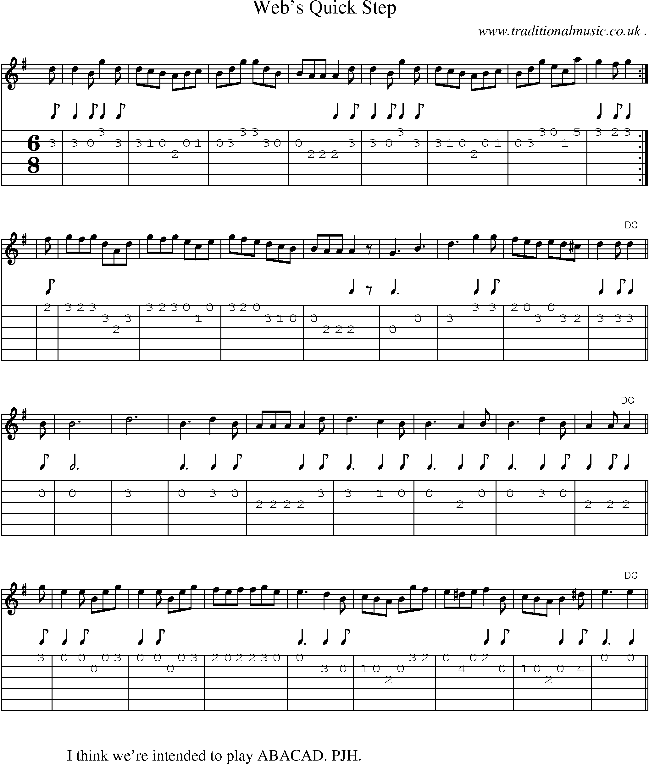 Sheet-Music and Guitar Tabs for Webs Quick Step