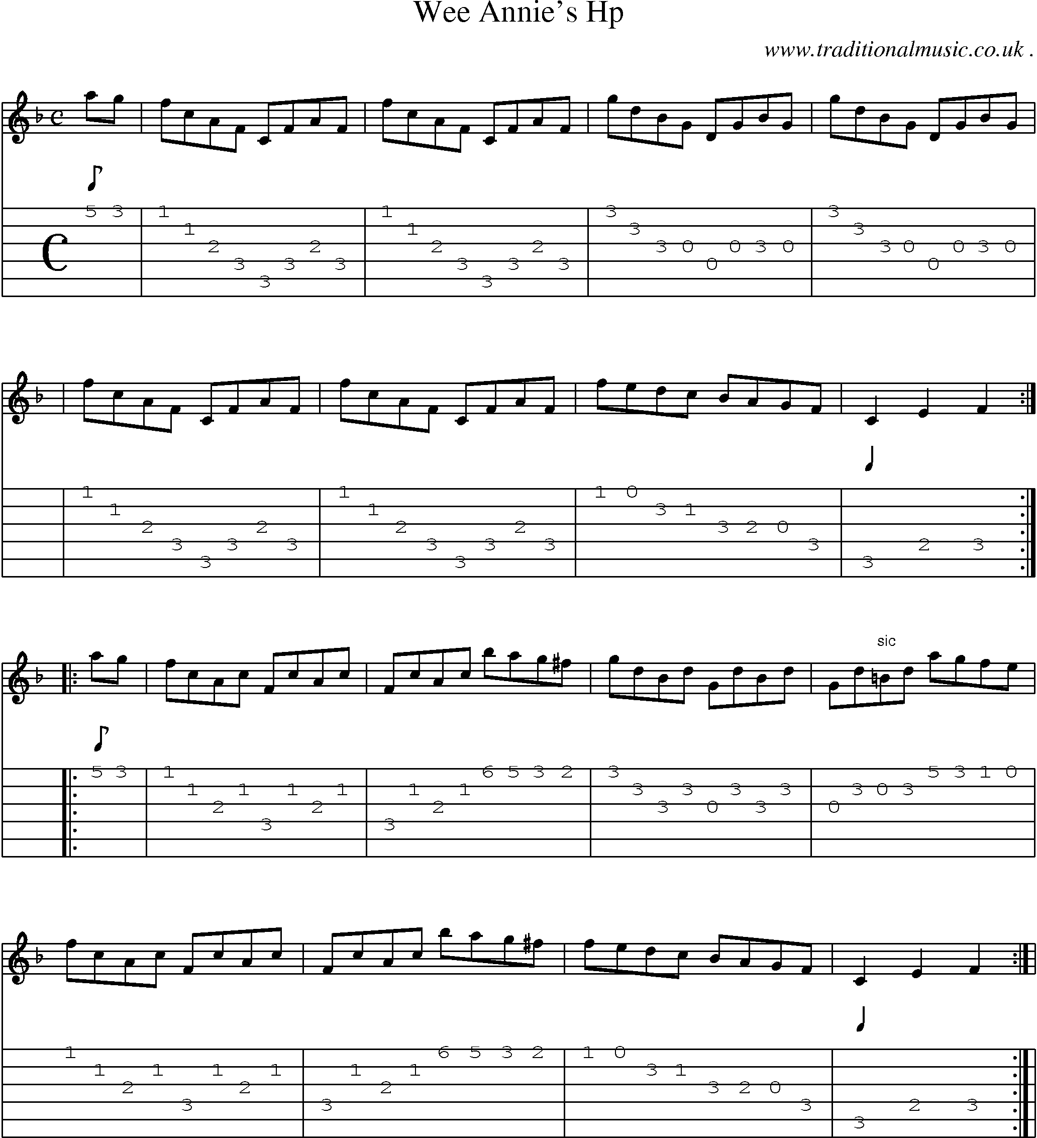 Sheet-Music and Guitar Tabs for Wee Annies Hp