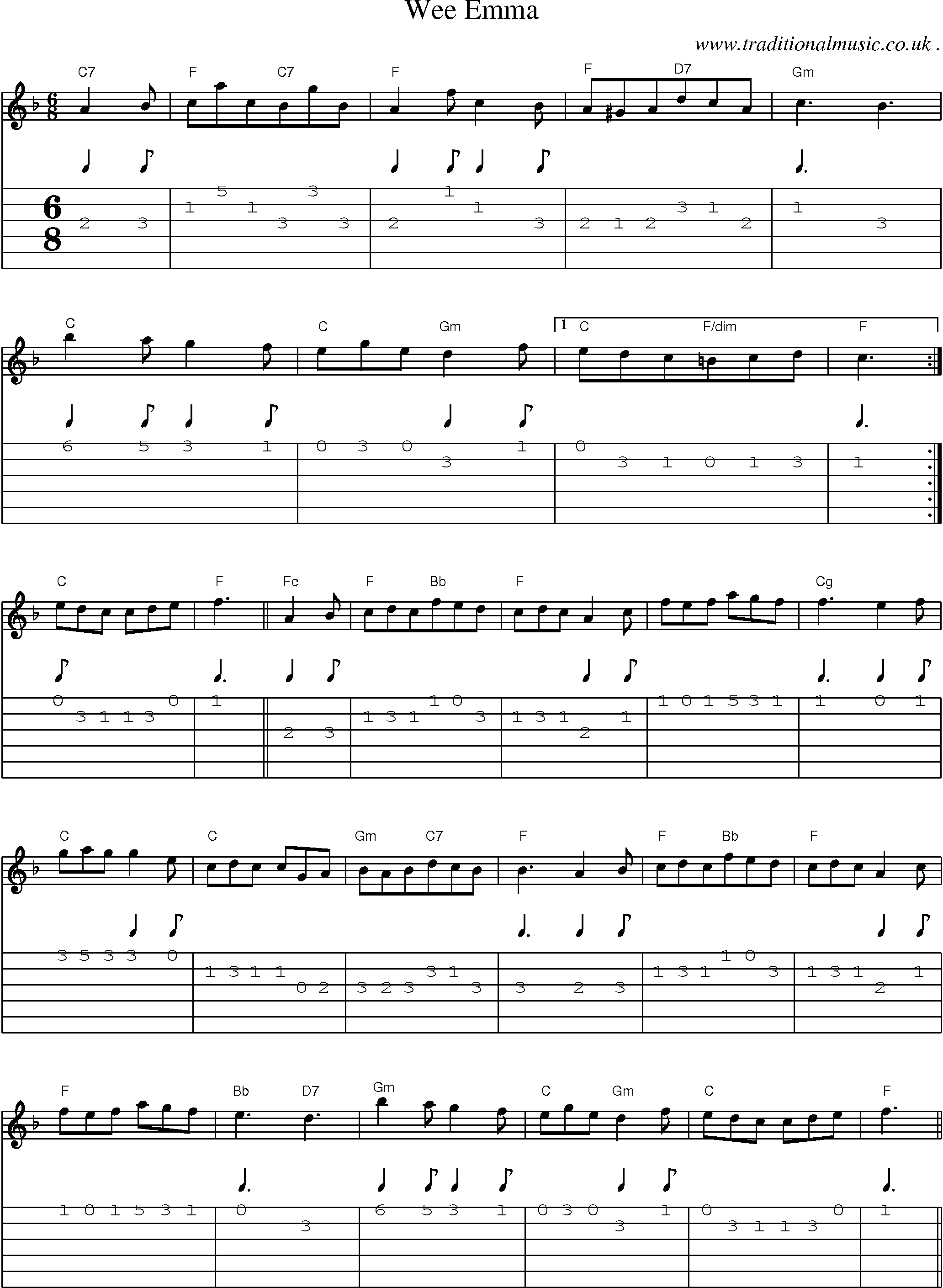 Sheet-Music and Guitar Tabs for Wee Emma