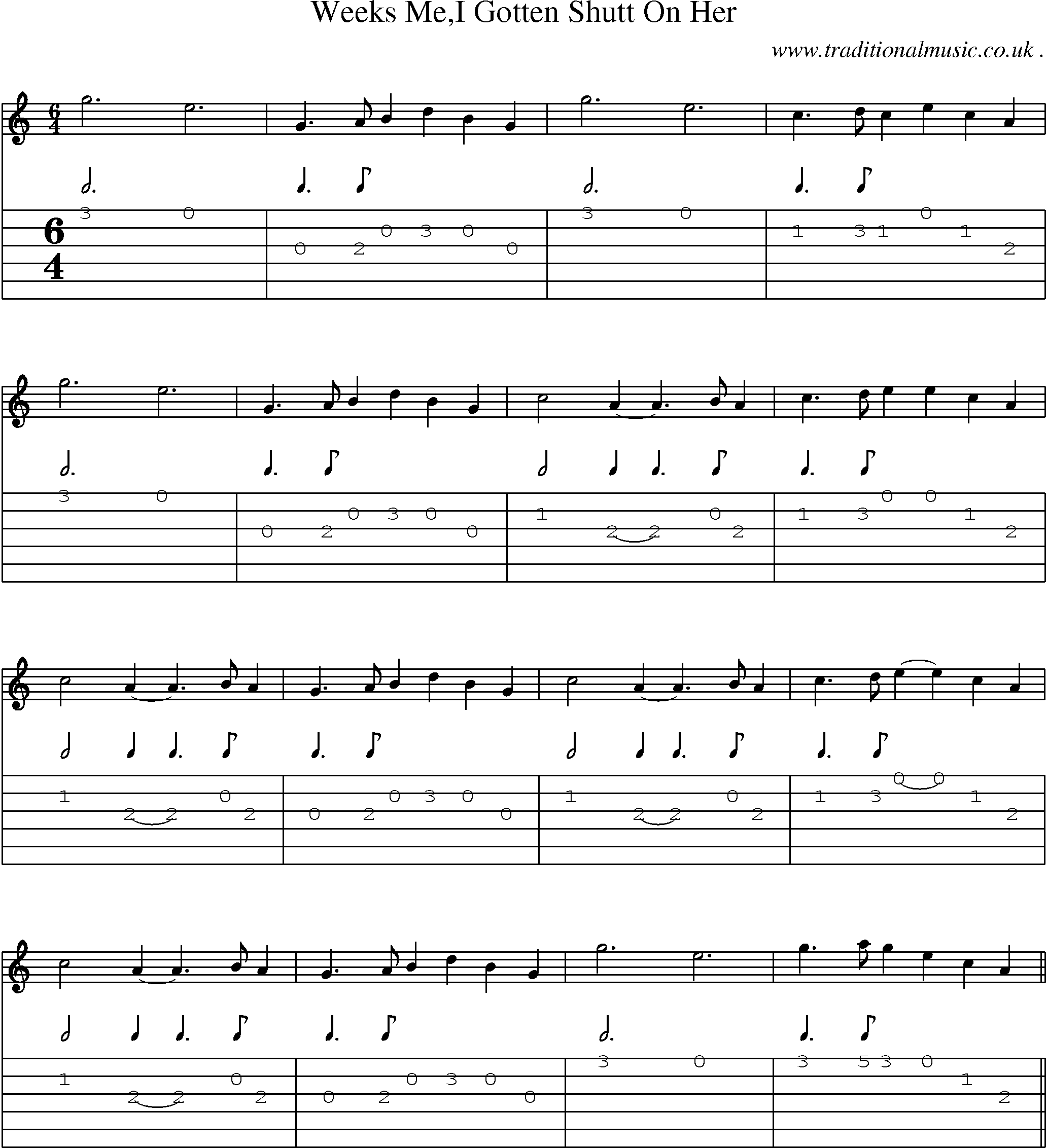 Sheet-Music and Guitar Tabs for Weeks Mei Gotten Shutt On Her