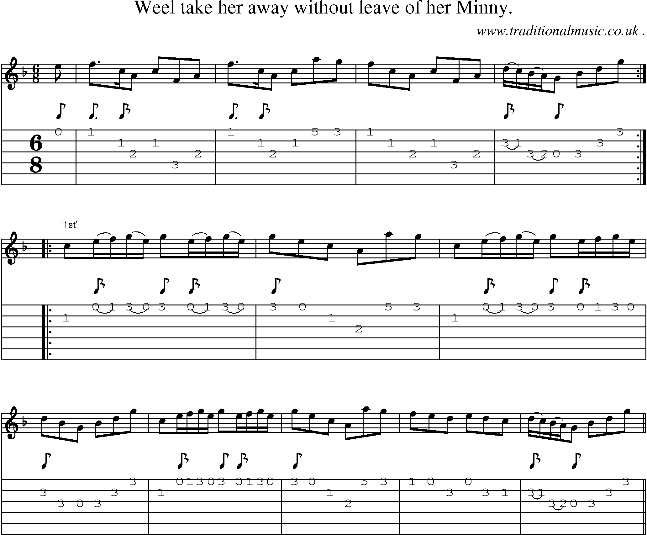 Sheet-Music and Guitar Tabs for Weel Take Her Away Without Leave Of Her Minny