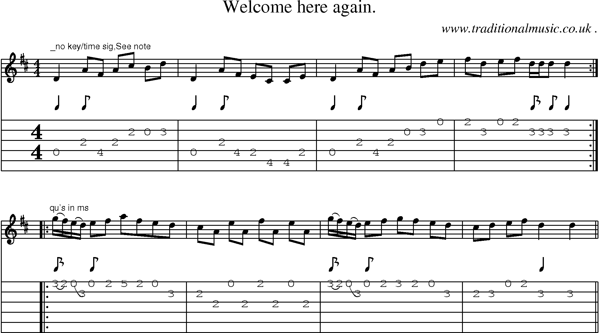 Sheet-Music and Guitar Tabs for Welcome Here Again