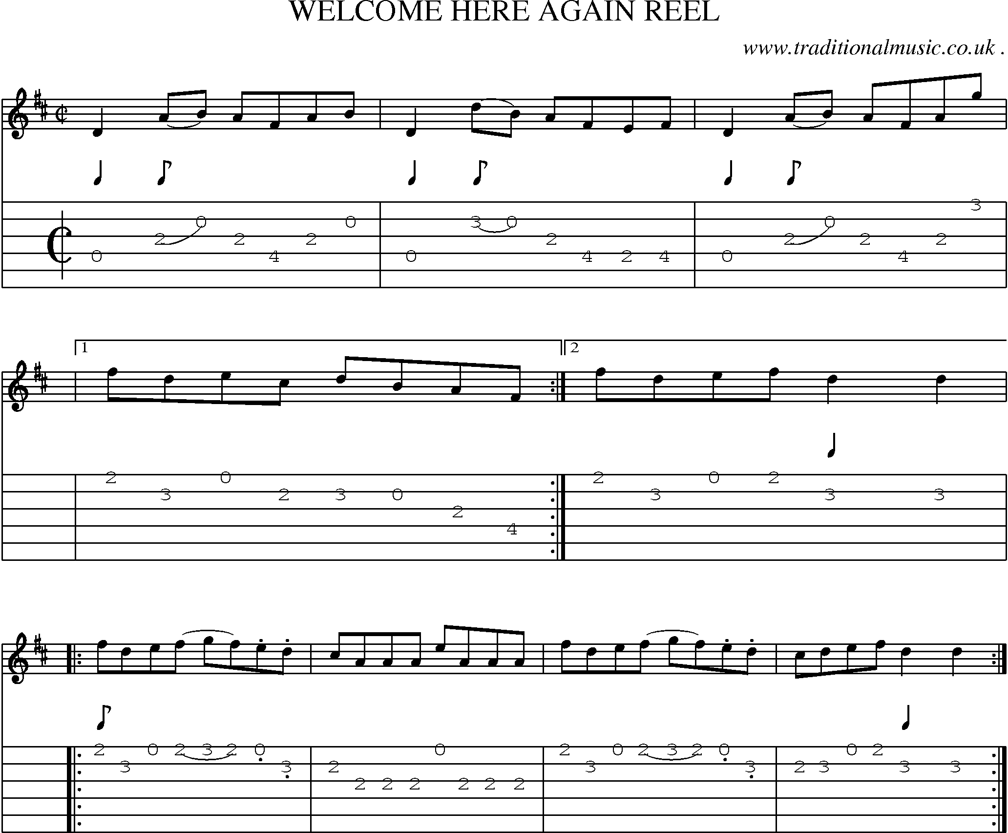 Sheet-Music and Guitar Tabs for Welcome Here Again Reel