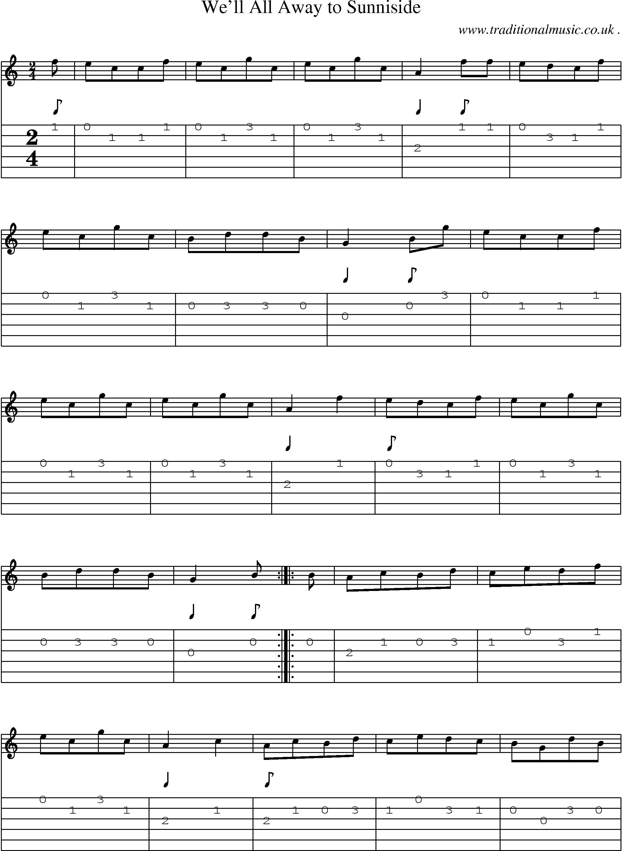 Sheet-Music and Guitar Tabs for Well All Away To Sunniside