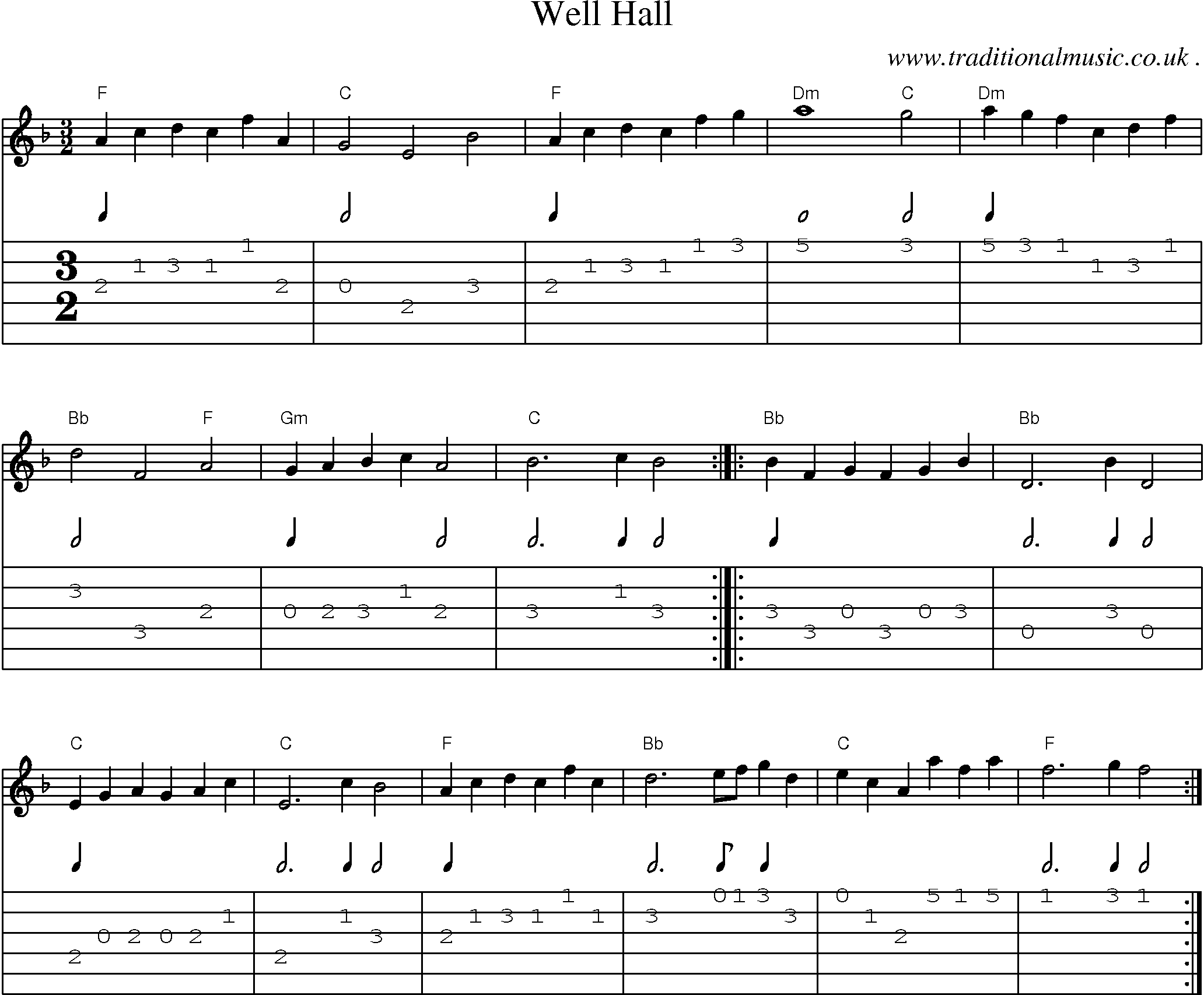 Sheet-Music and Guitar Tabs for Well Hall