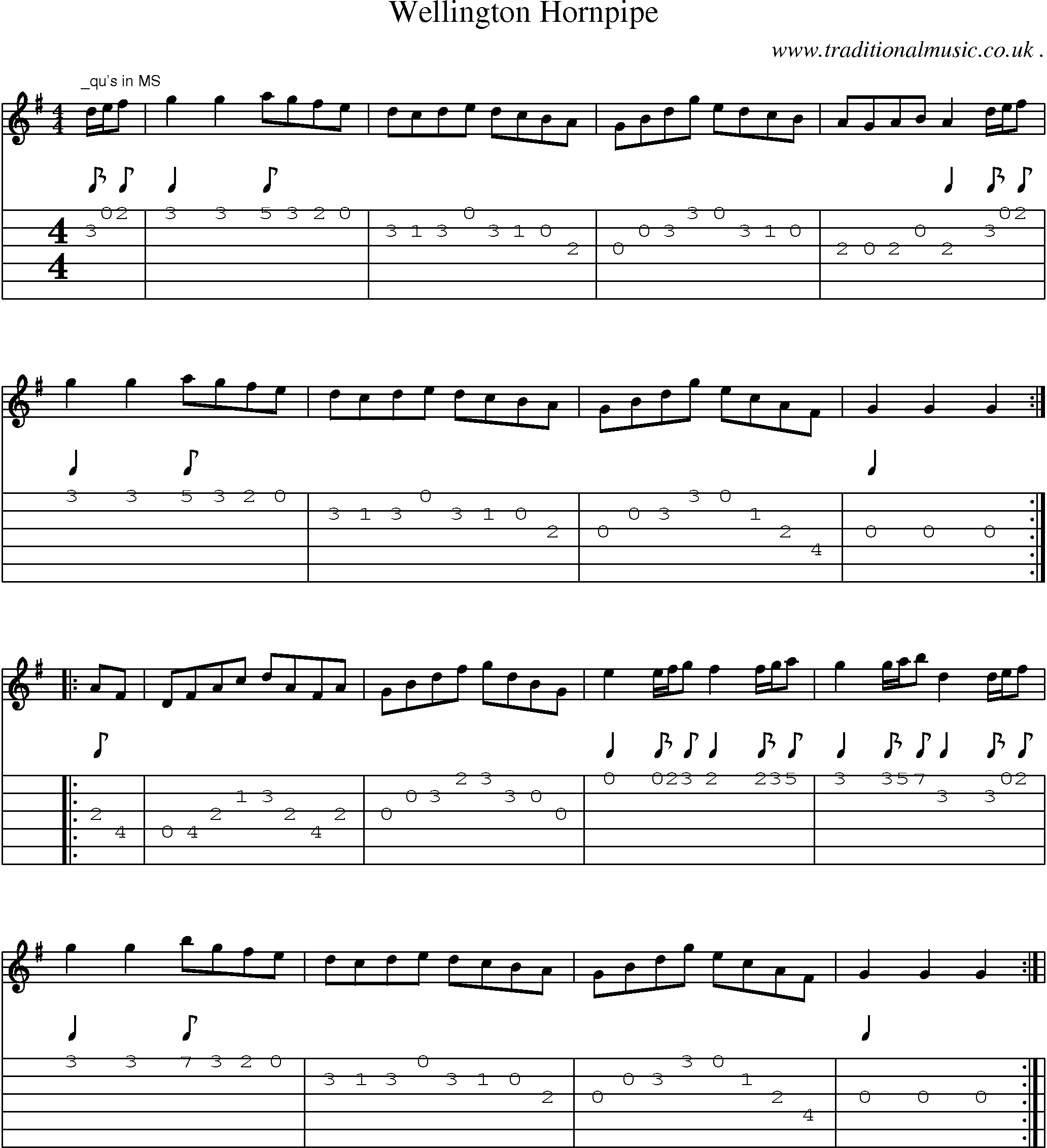 Sheet-Music and Guitar Tabs for Wellington Hornpipe