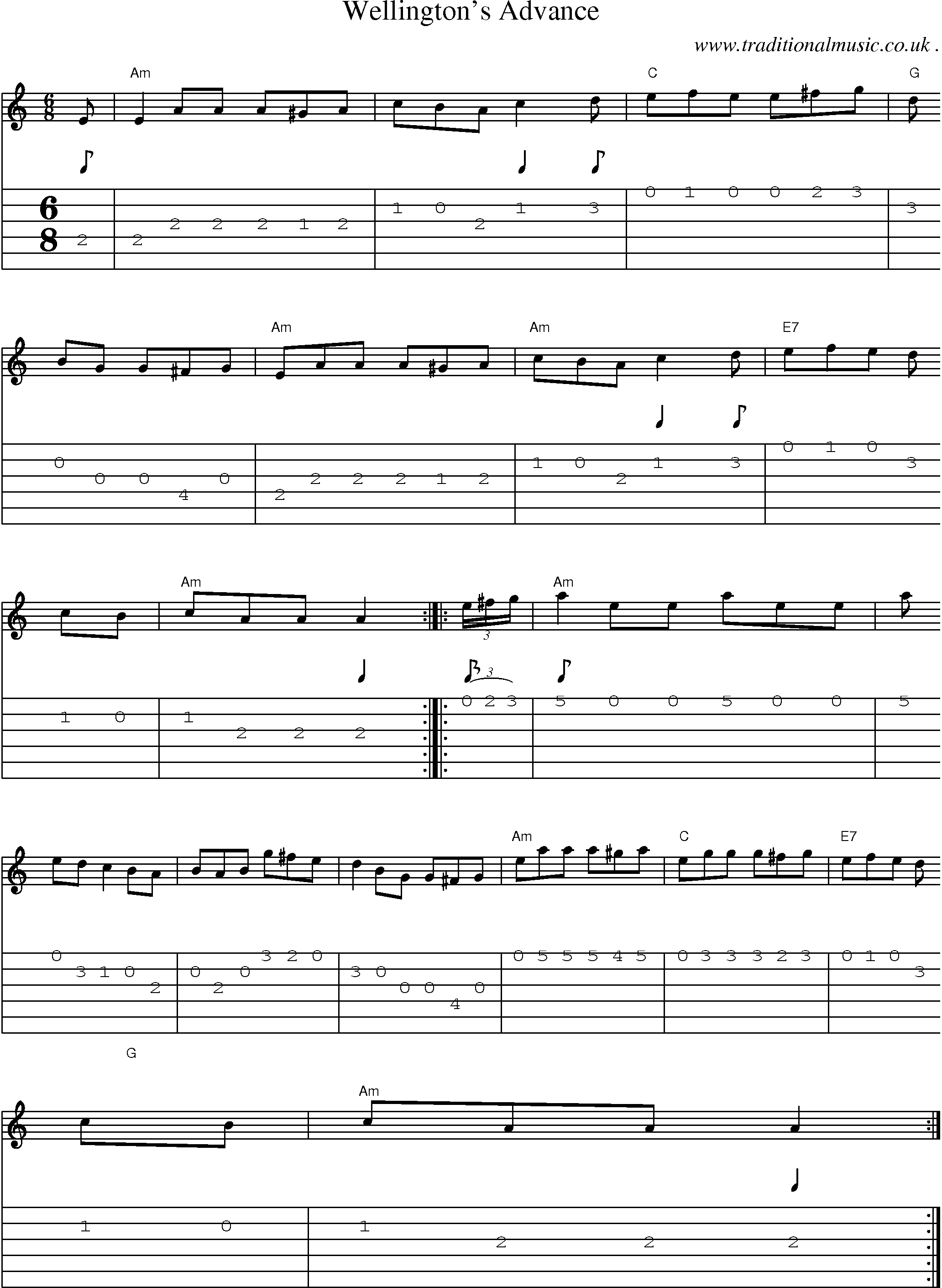 Sheet-Music and Guitar Tabs for Wellingtons Advance
