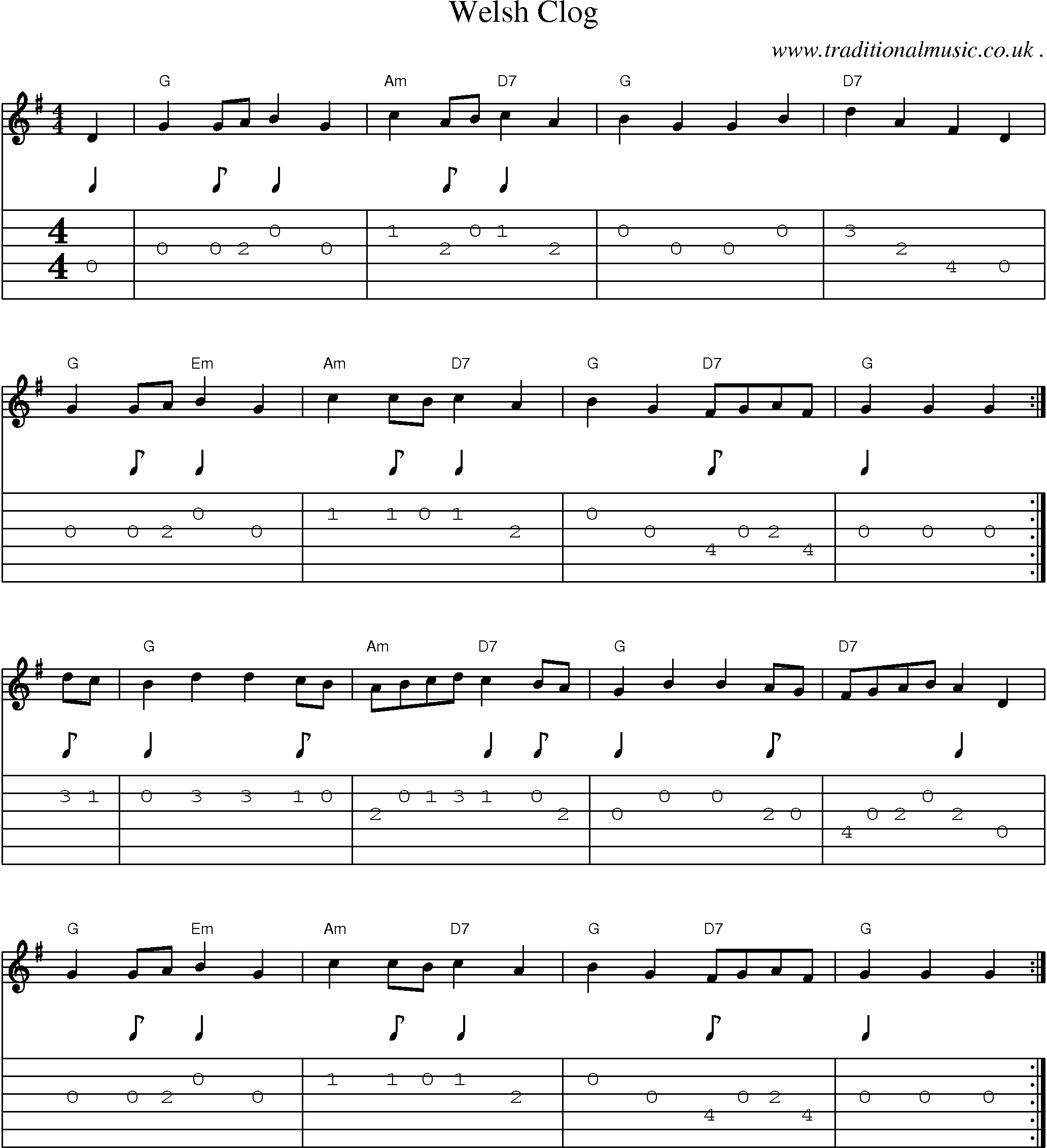 Sheet-Music and Guitar Tabs for Welsh Clog