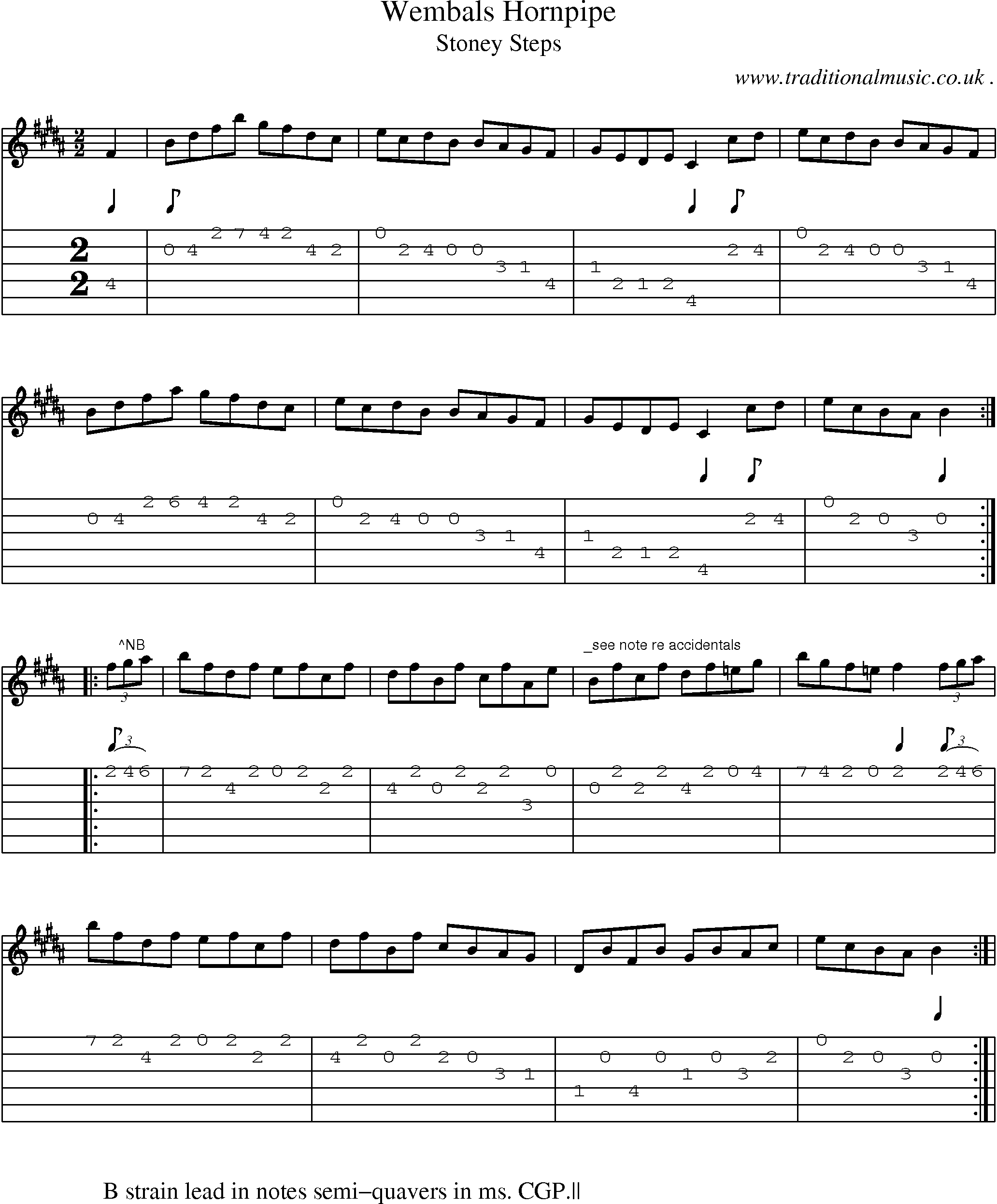 Sheet-Music and Guitar Tabs for Wembals Hornpipe