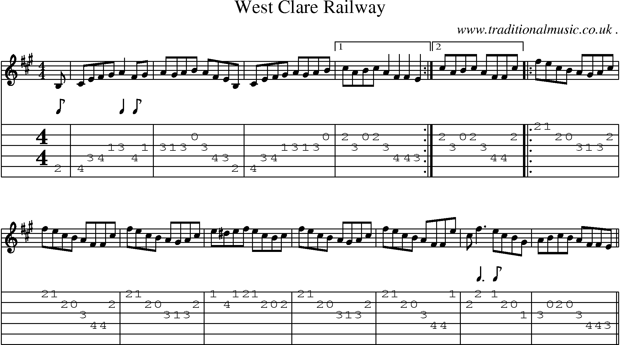 Sheet-Music and Guitar Tabs for West Clare Railway