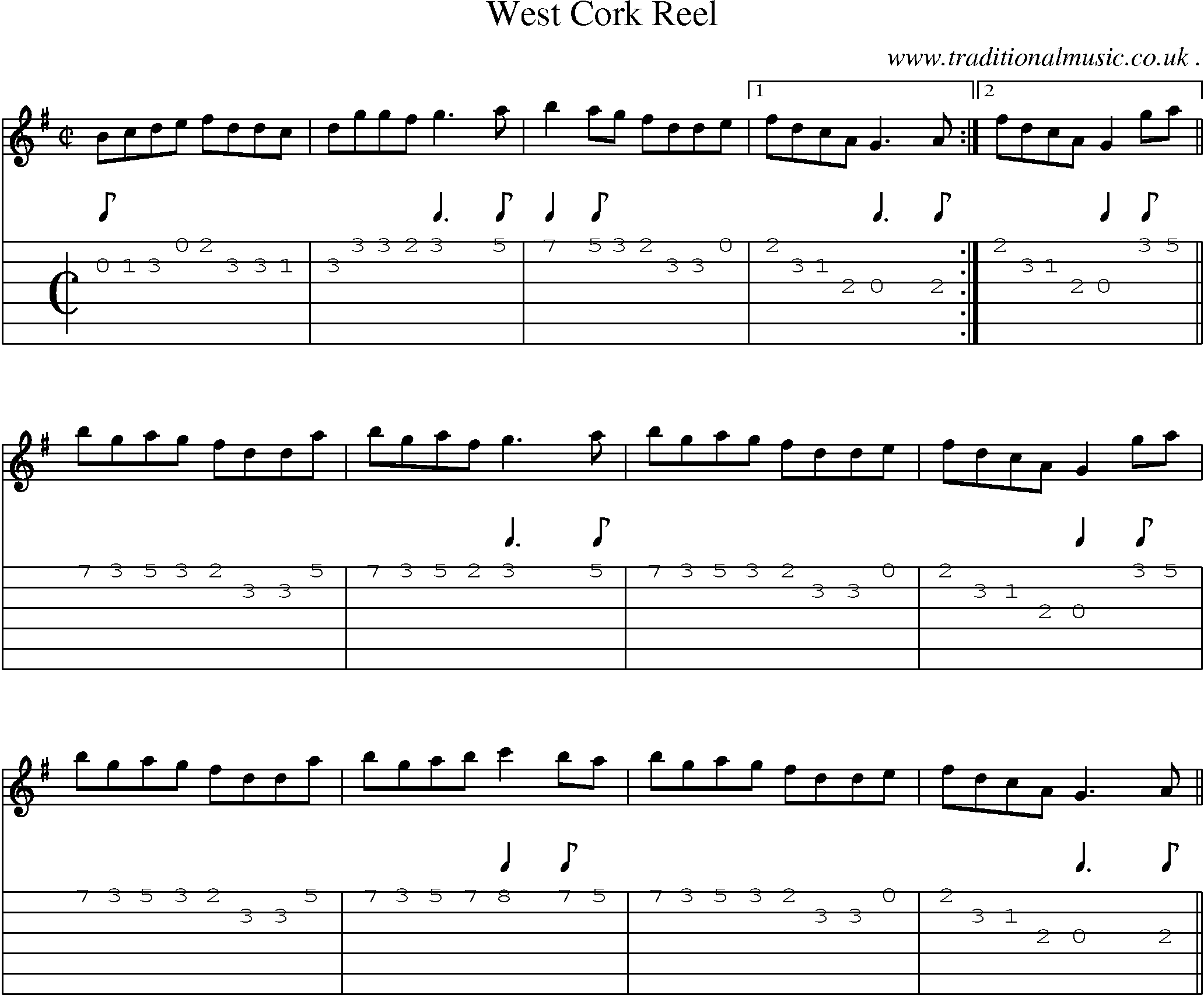 Sheet-Music and Guitar Tabs for West Cork Reel