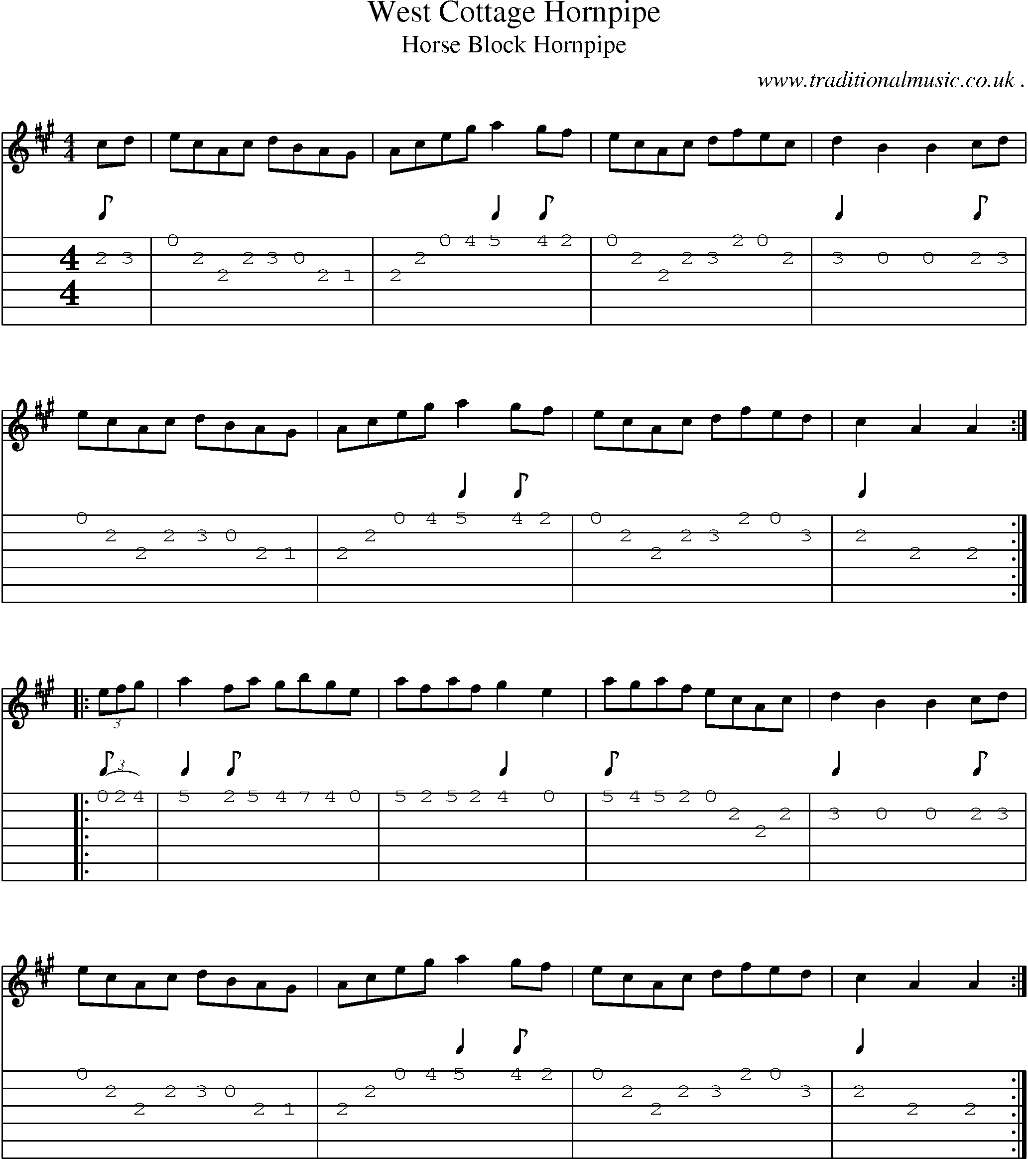 Sheet-Music and Guitar Tabs for West Cottage Hornpipe