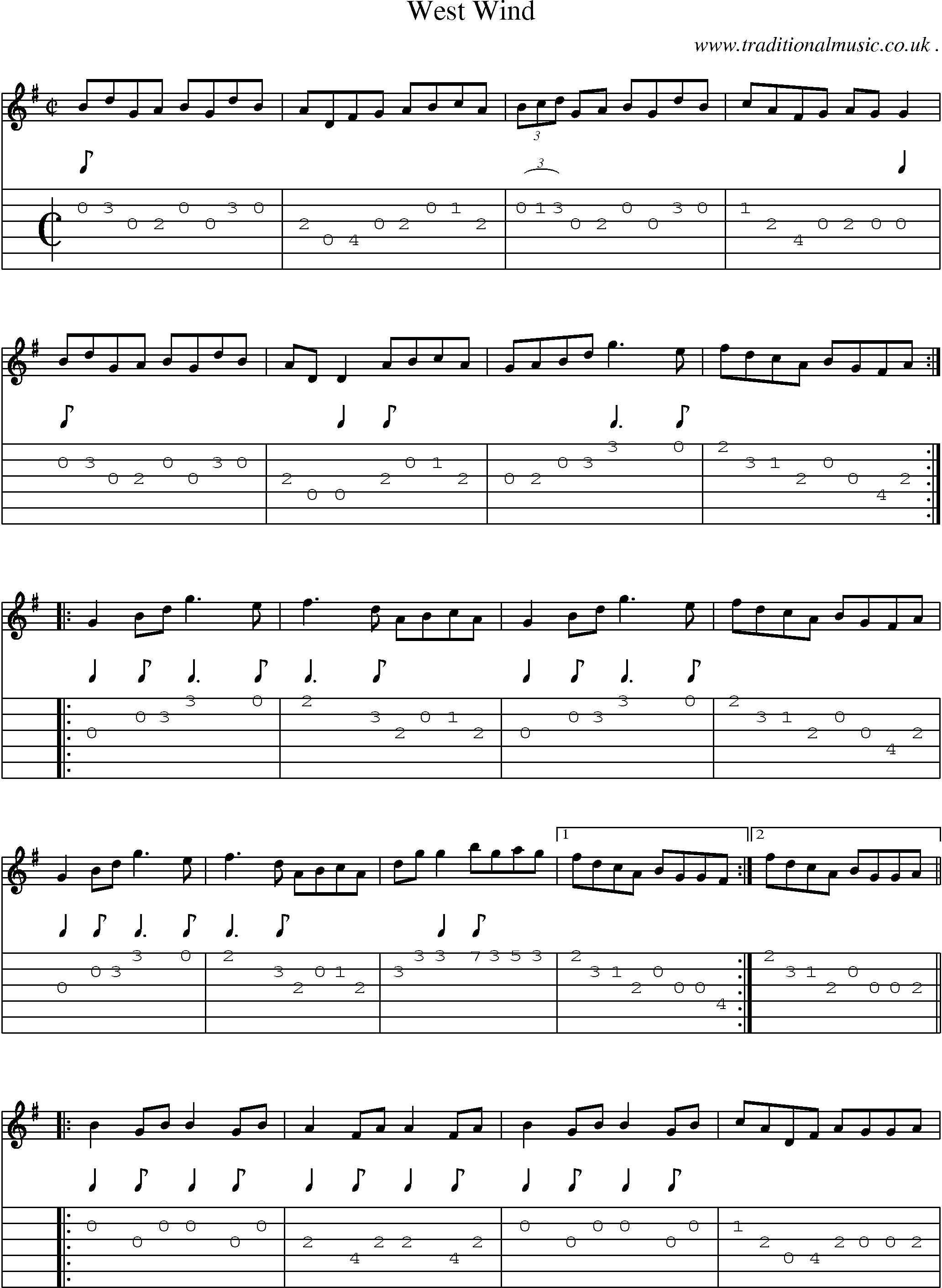 Sheet-Music and Guitar Tabs for West Wind