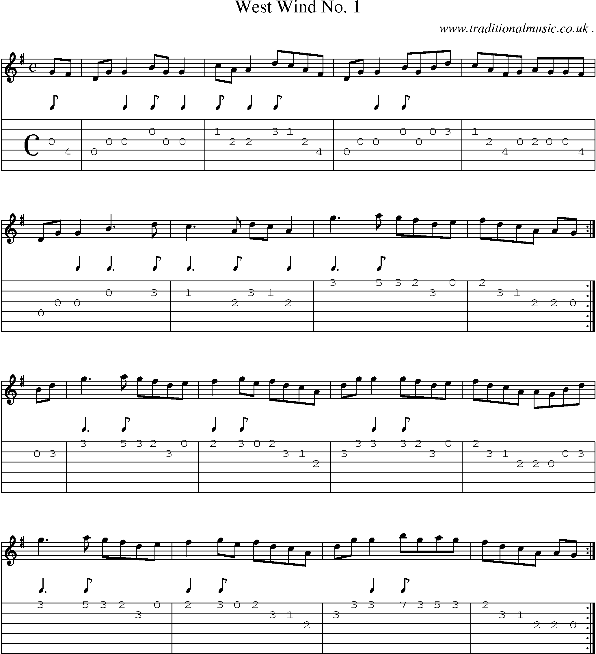 Sheet-Music and Guitar Tabs for West Wind No 1