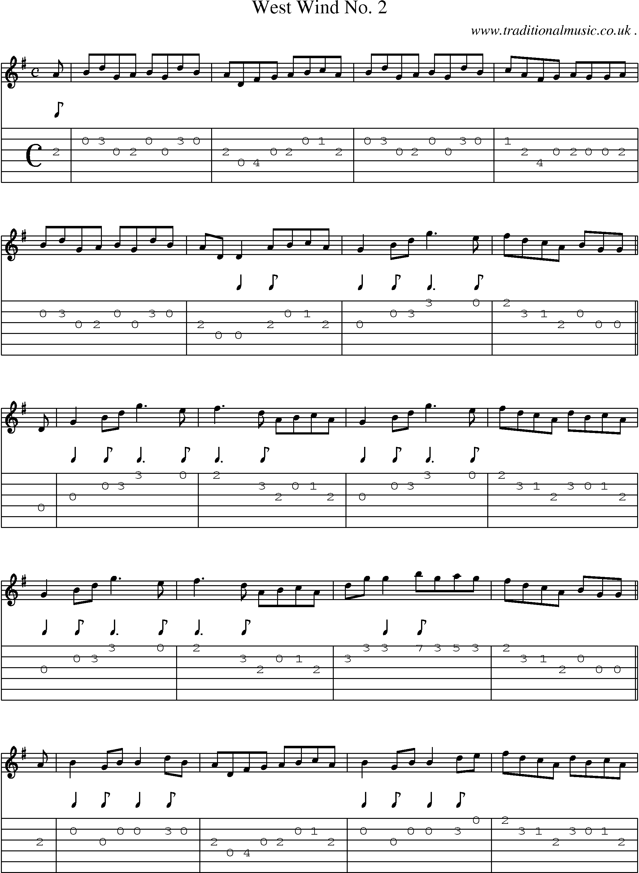 Sheet-Music and Guitar Tabs for West Wind No 2