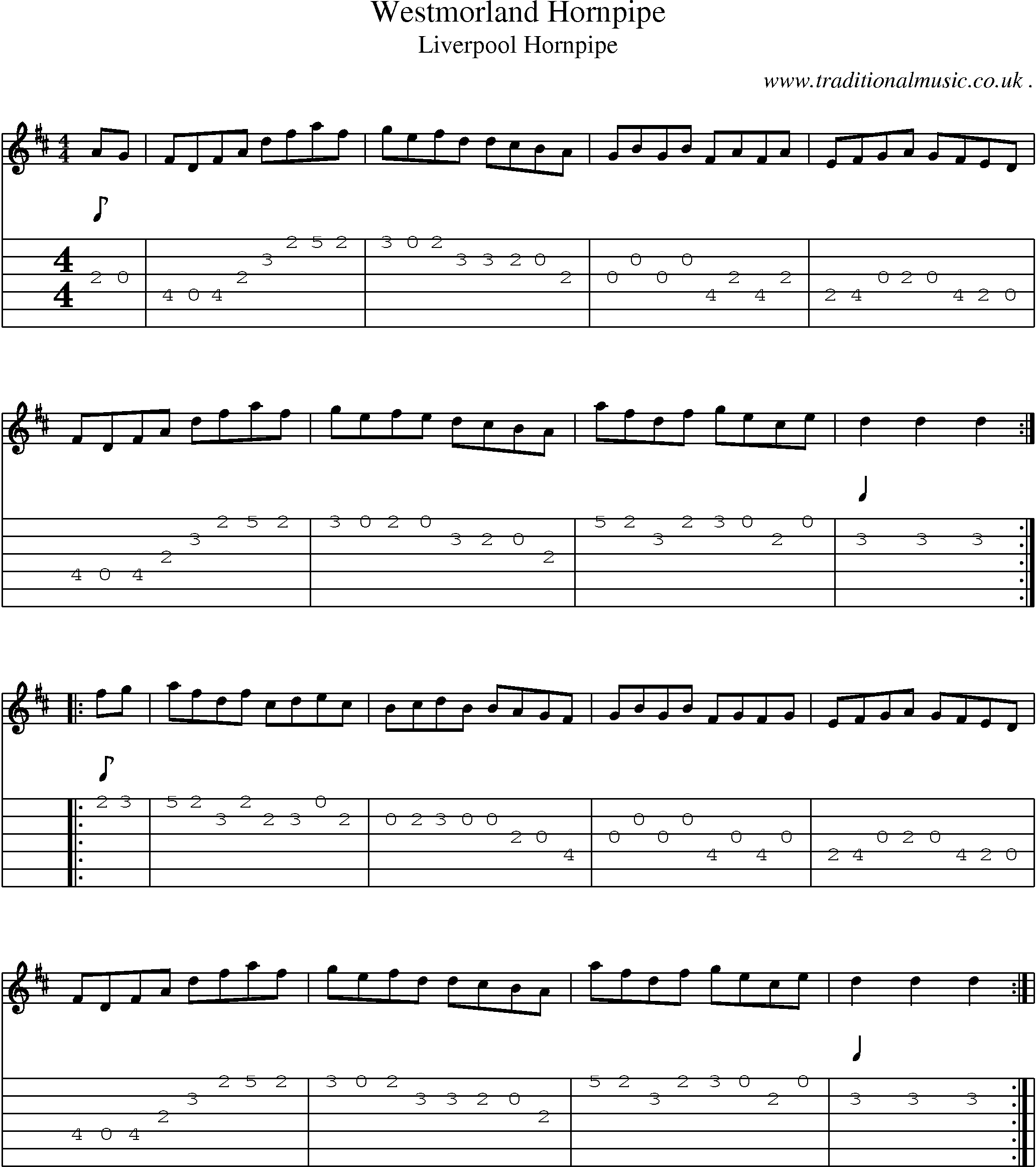 Sheet-Music and Guitar Tabs for Westmorland Hornpipe