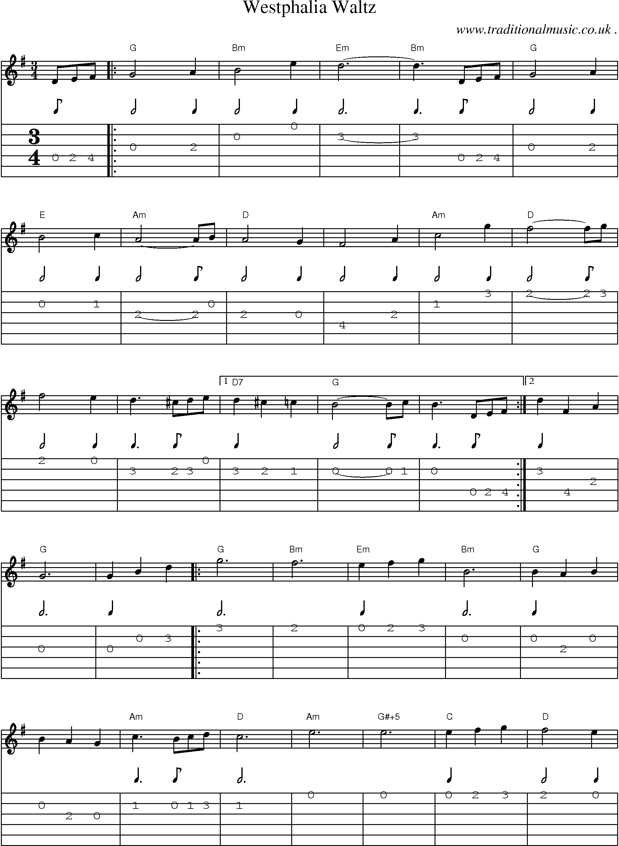 Sheet-Music and Guitar Tabs for Westphalia Waltz