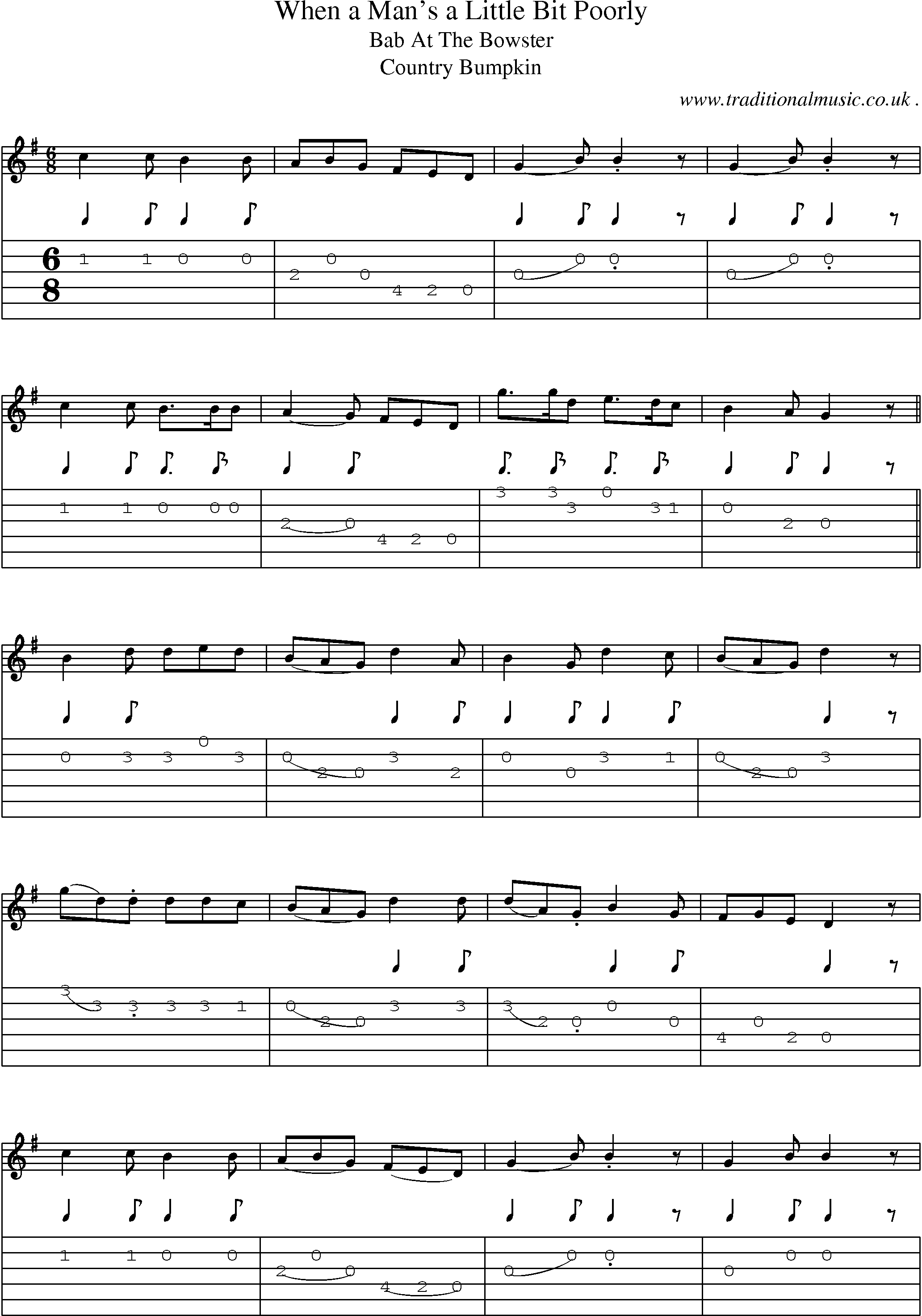 Sheet-Music and Guitar Tabs for When A Mans A Little Bit Poorly