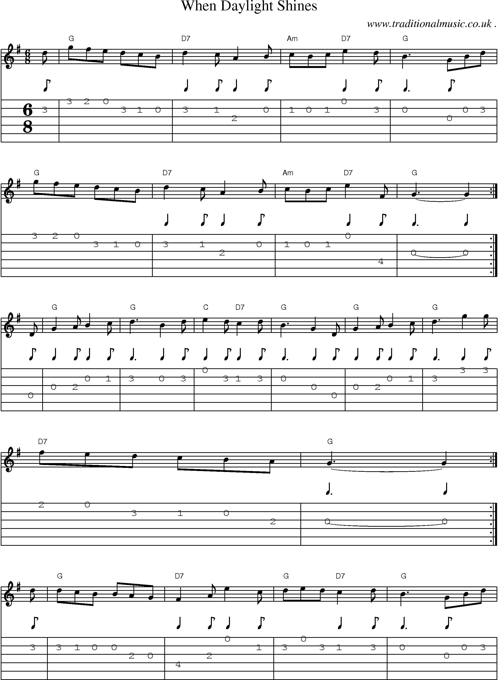 Sheet-Music and Guitar Tabs for When Daylight Shines