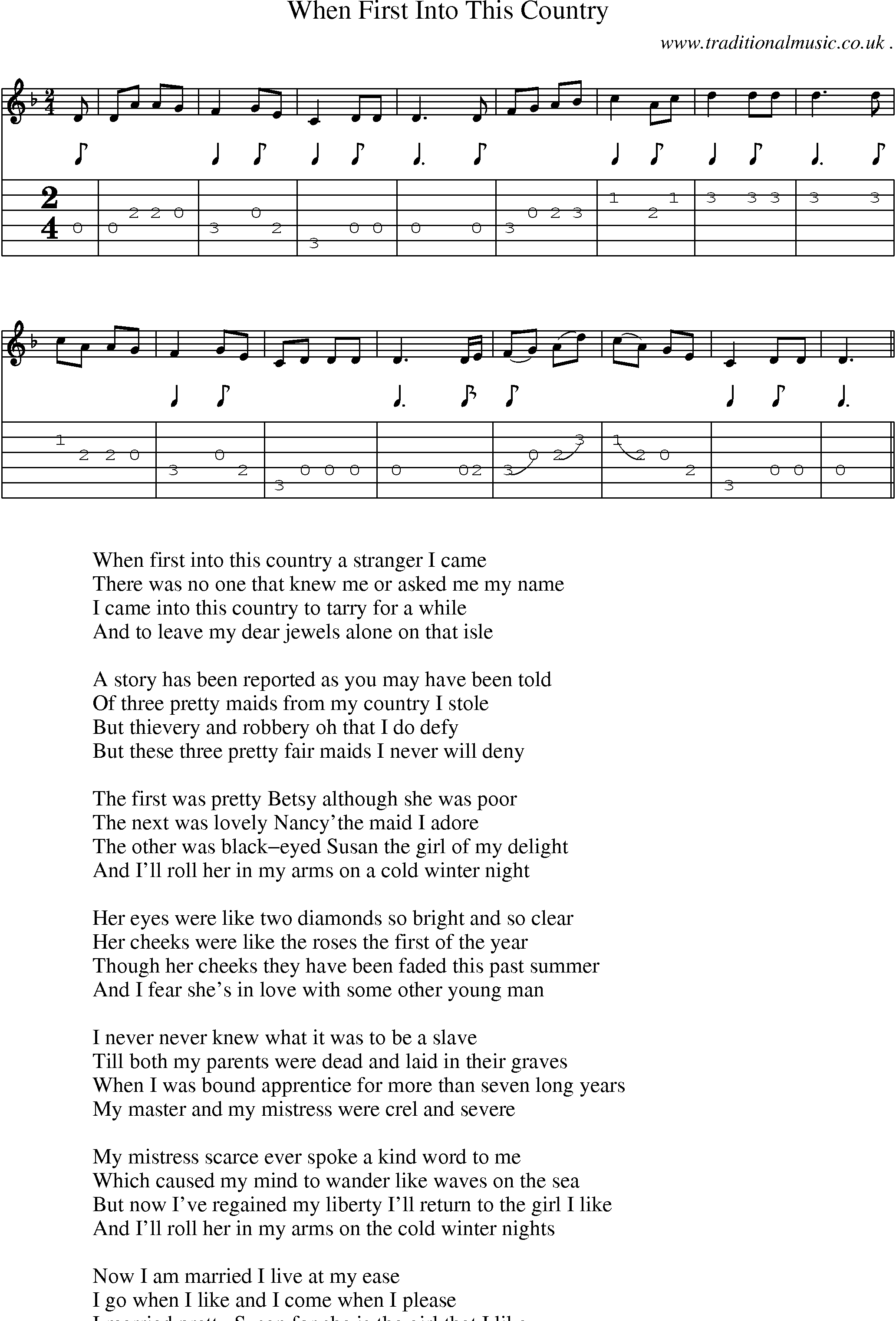 Sheet-Music and Guitar Tabs for When First Into This Country