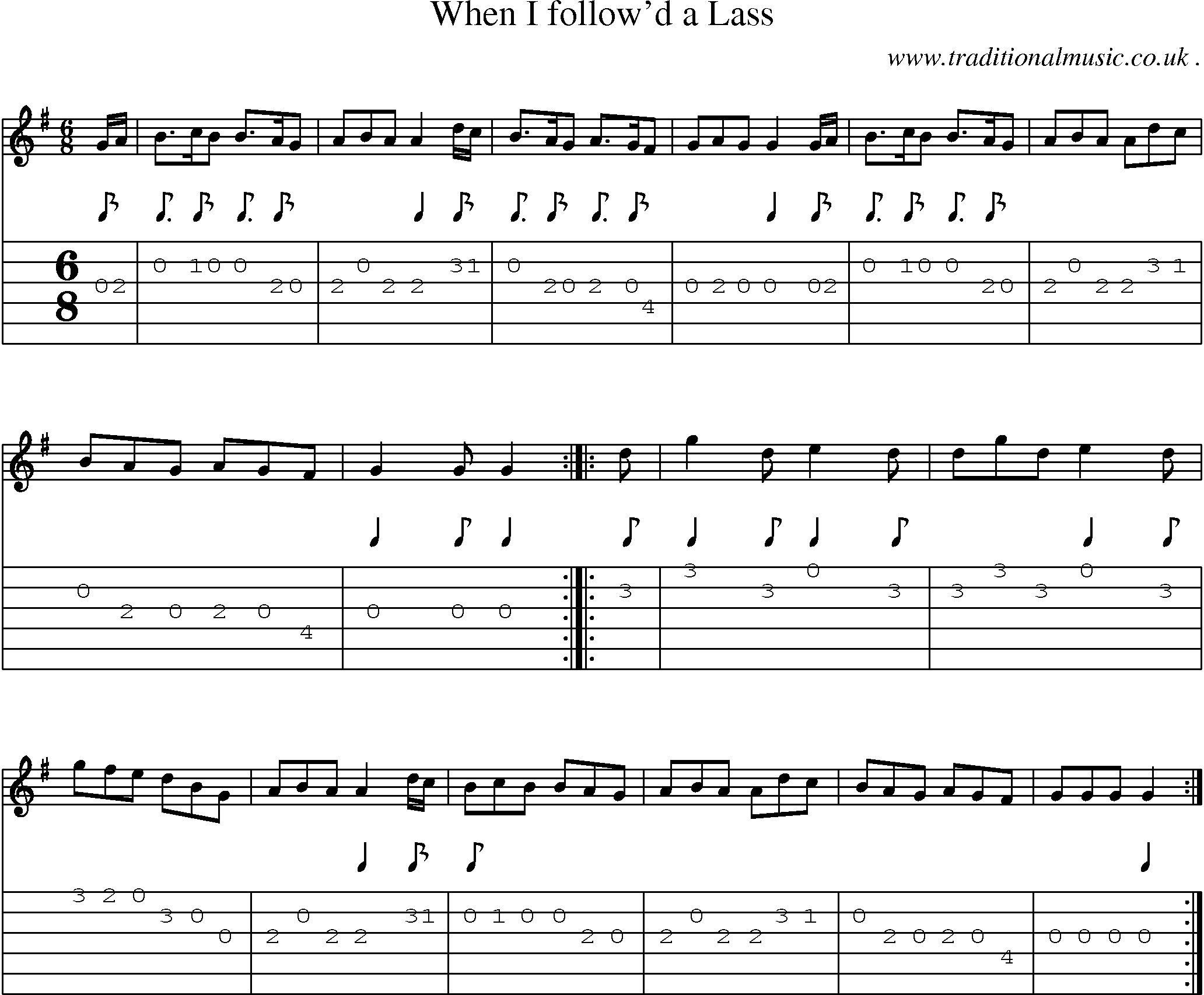 Sheet-Music and Guitar Tabs for When I Followd A Lass