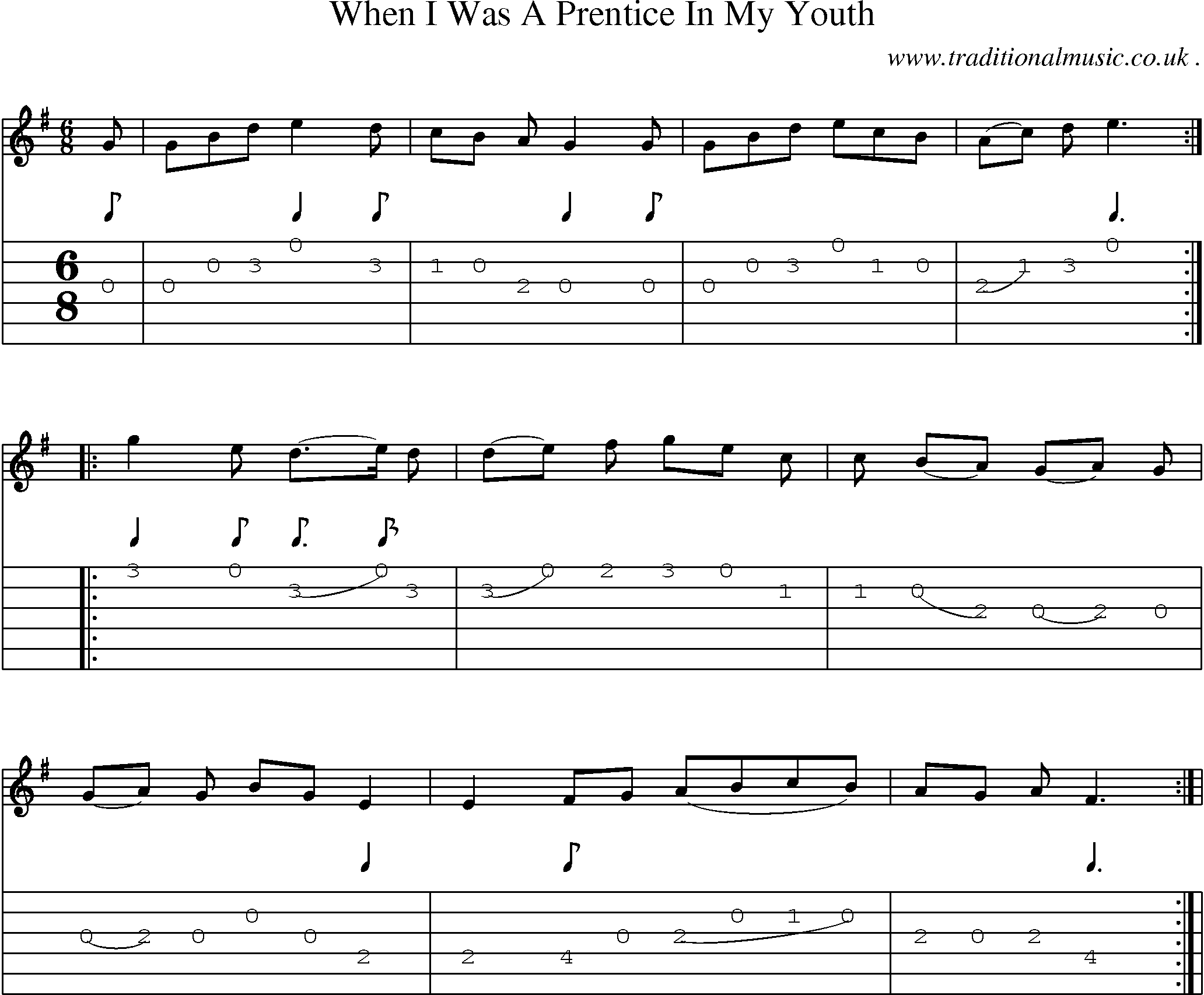 Sheet-Music and Guitar Tabs for When I Was A Prentice In My Youth