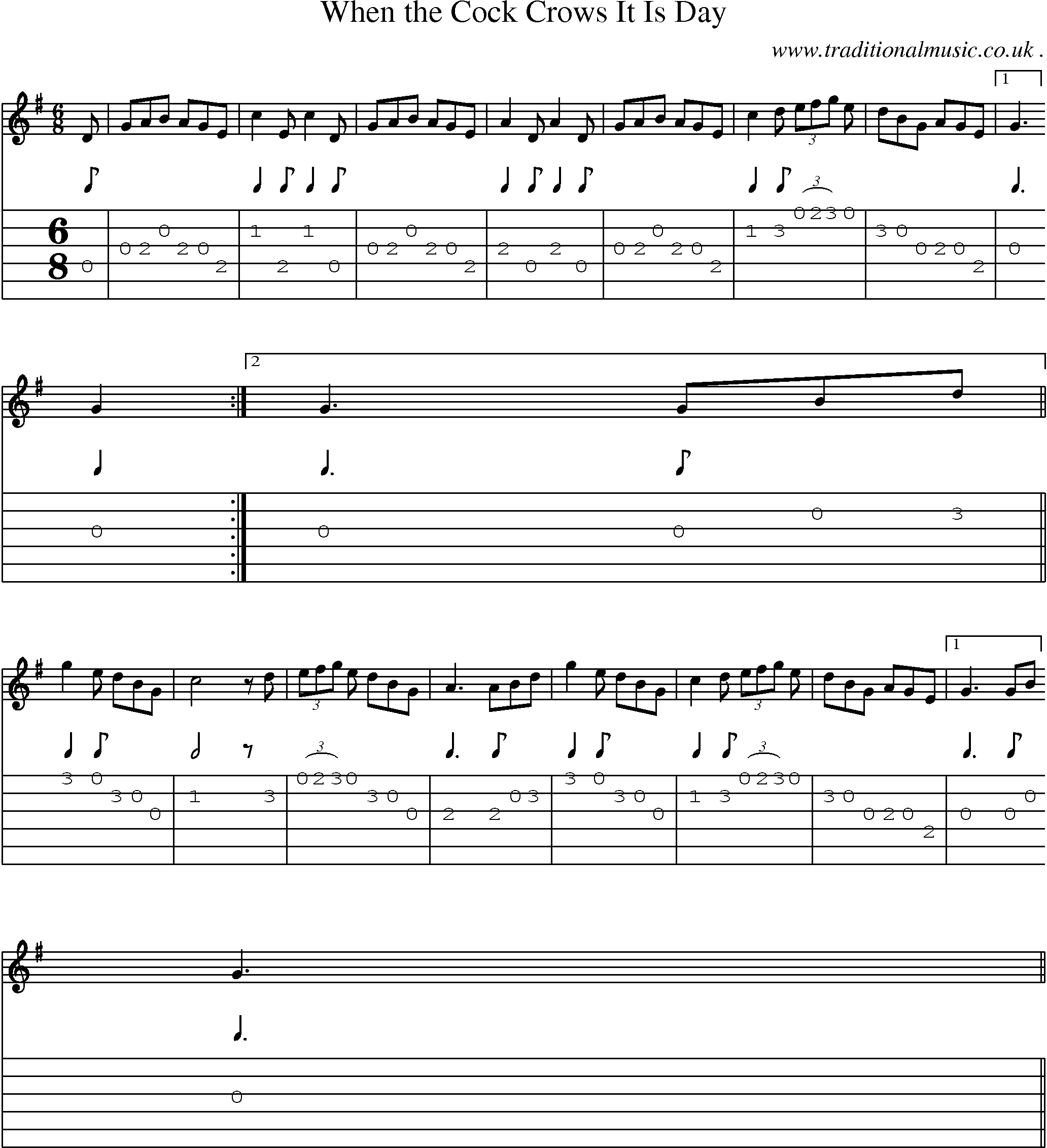 Sheet-Music and Guitar Tabs for When The Cock Crows It Is Day