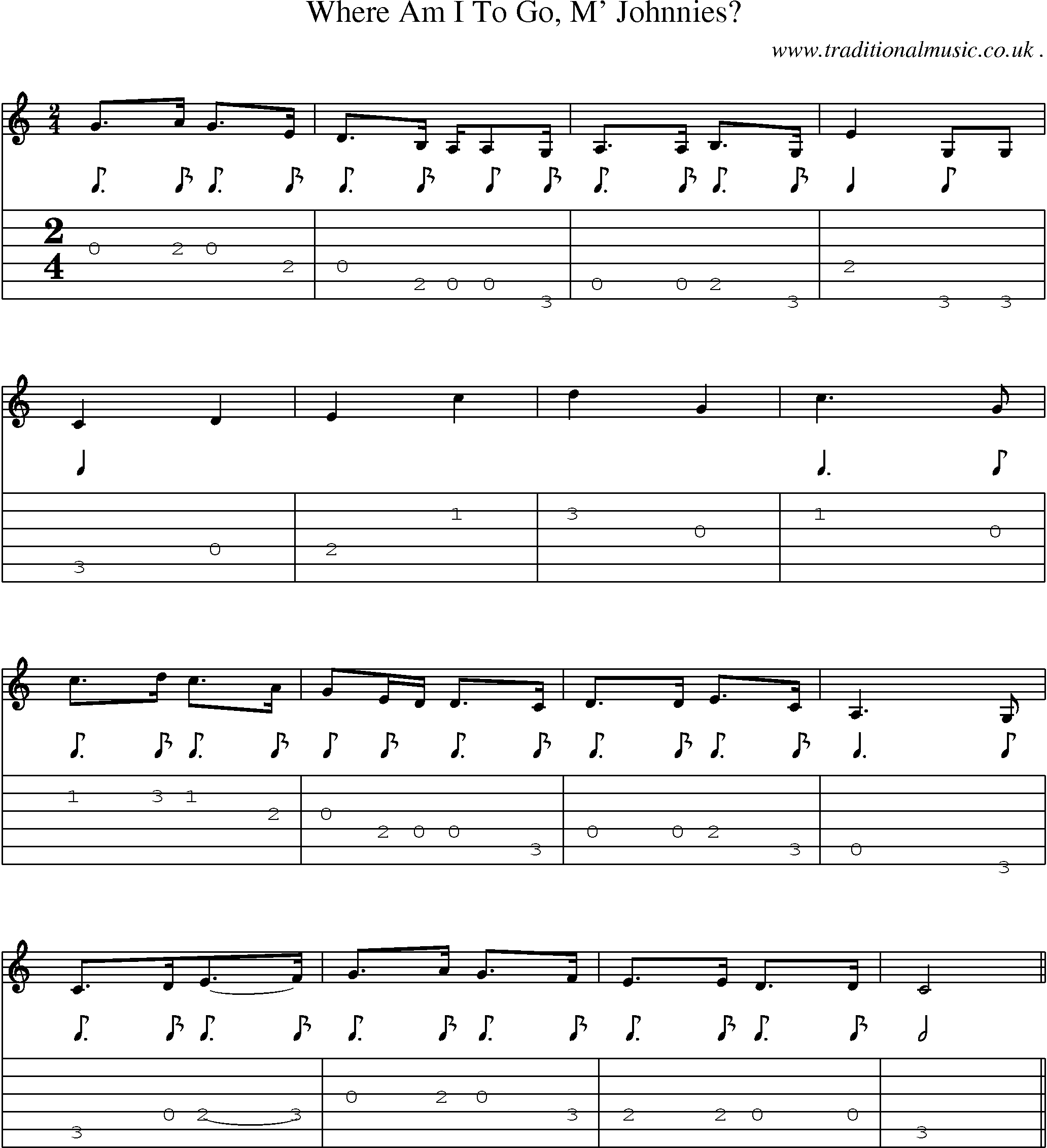 Sheet-Music and Guitar Tabs for Where Am I To Go M Johnnies