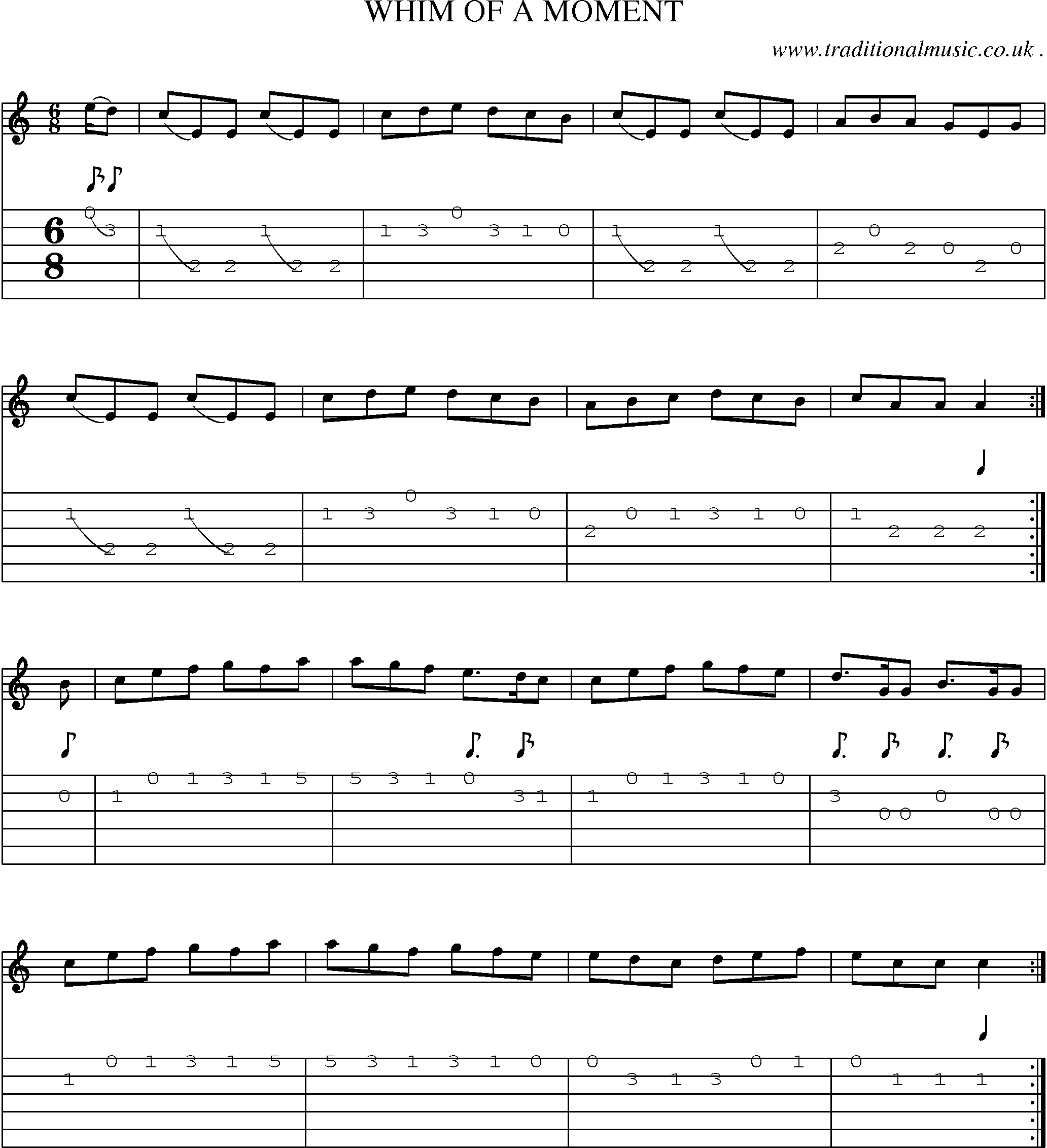Sheet-Music and Guitar Tabs for Whim Of A Moment