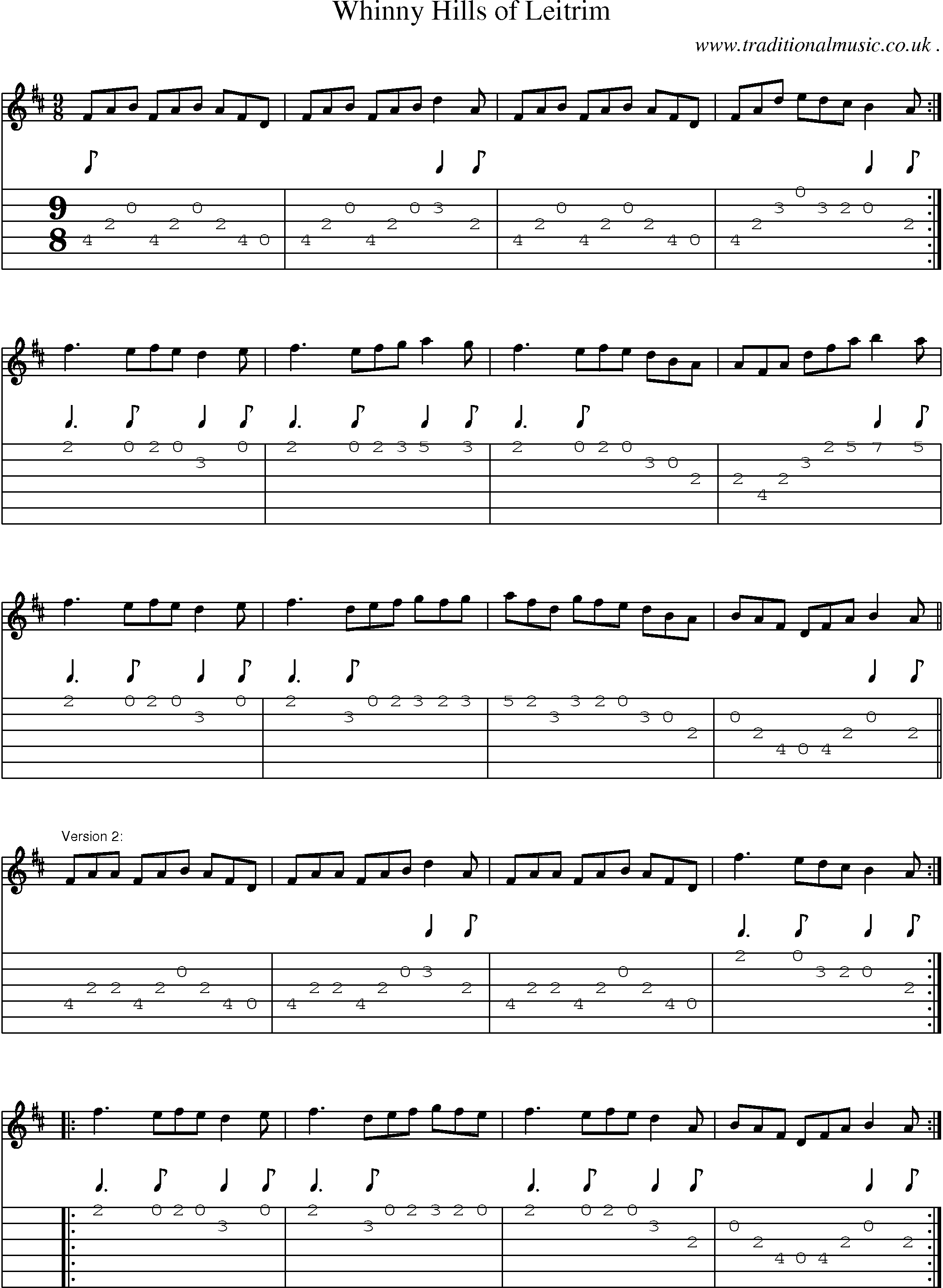 Sheet-Music and Guitar Tabs for Whinny Hills Of Leitrim