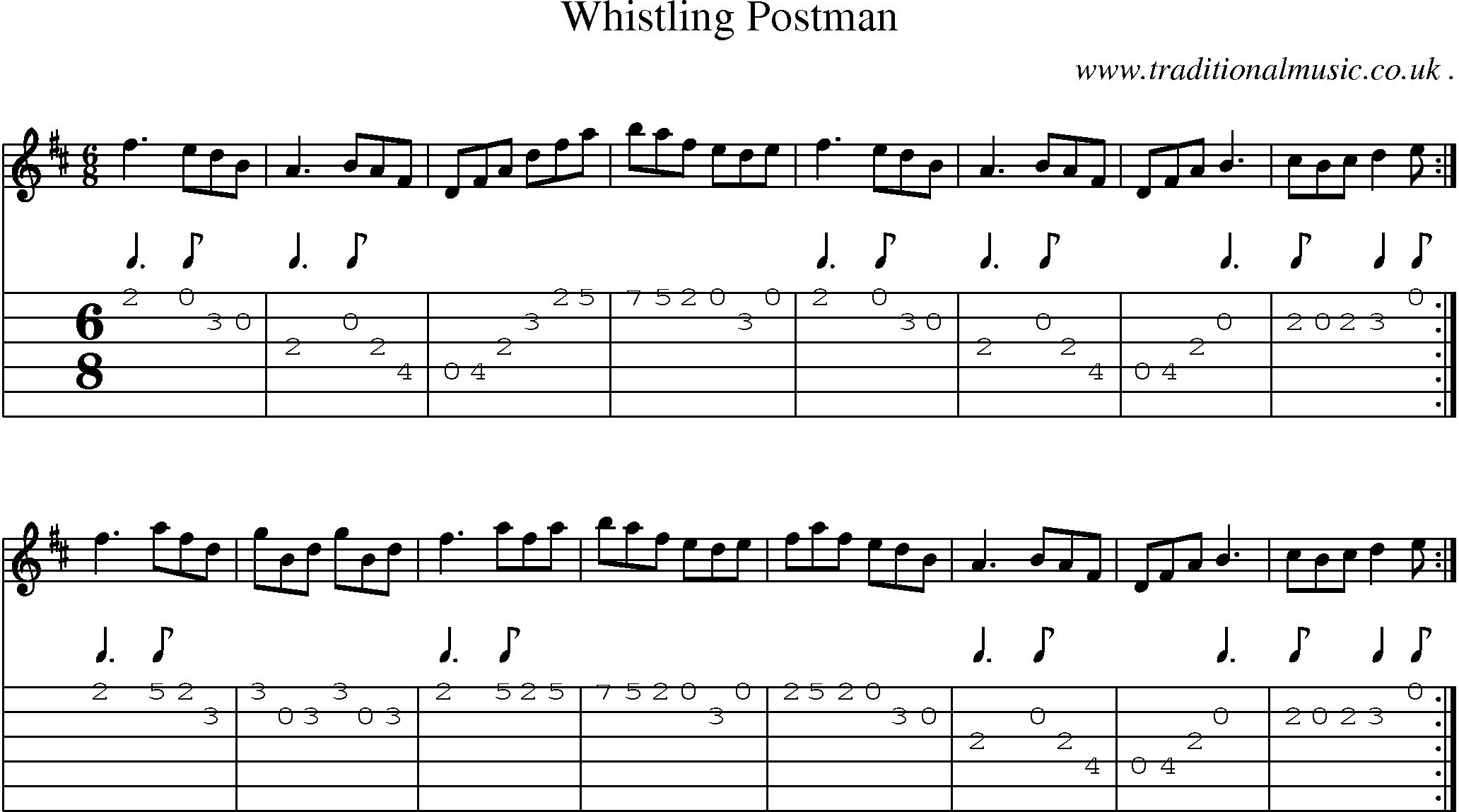 Sheet-Music and Guitar Tabs for Whistling Postman
