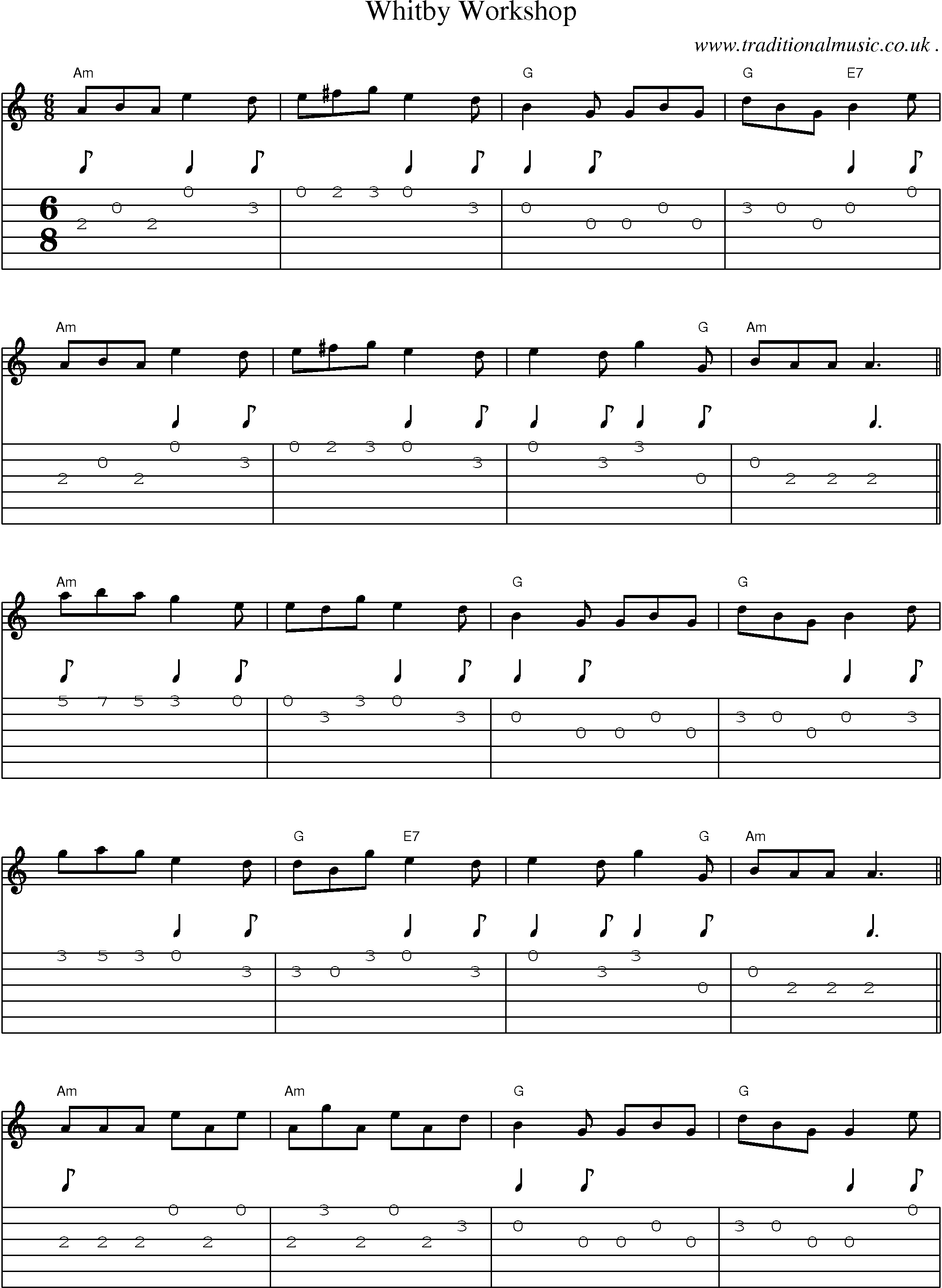 Sheet-Music and Guitar Tabs for Whitby Workshop