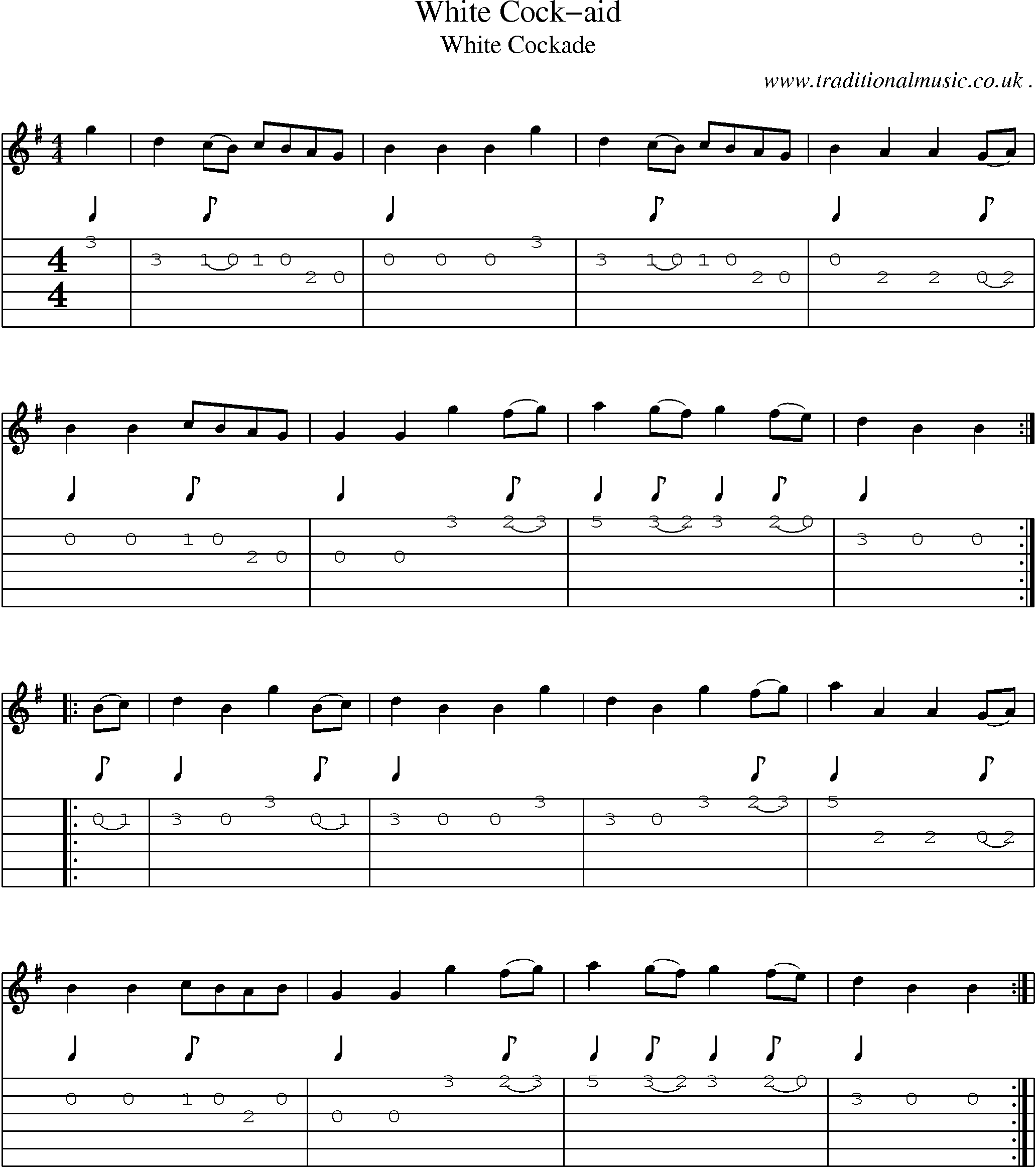 Sheet-Music and Guitar Tabs for White Cock-aid