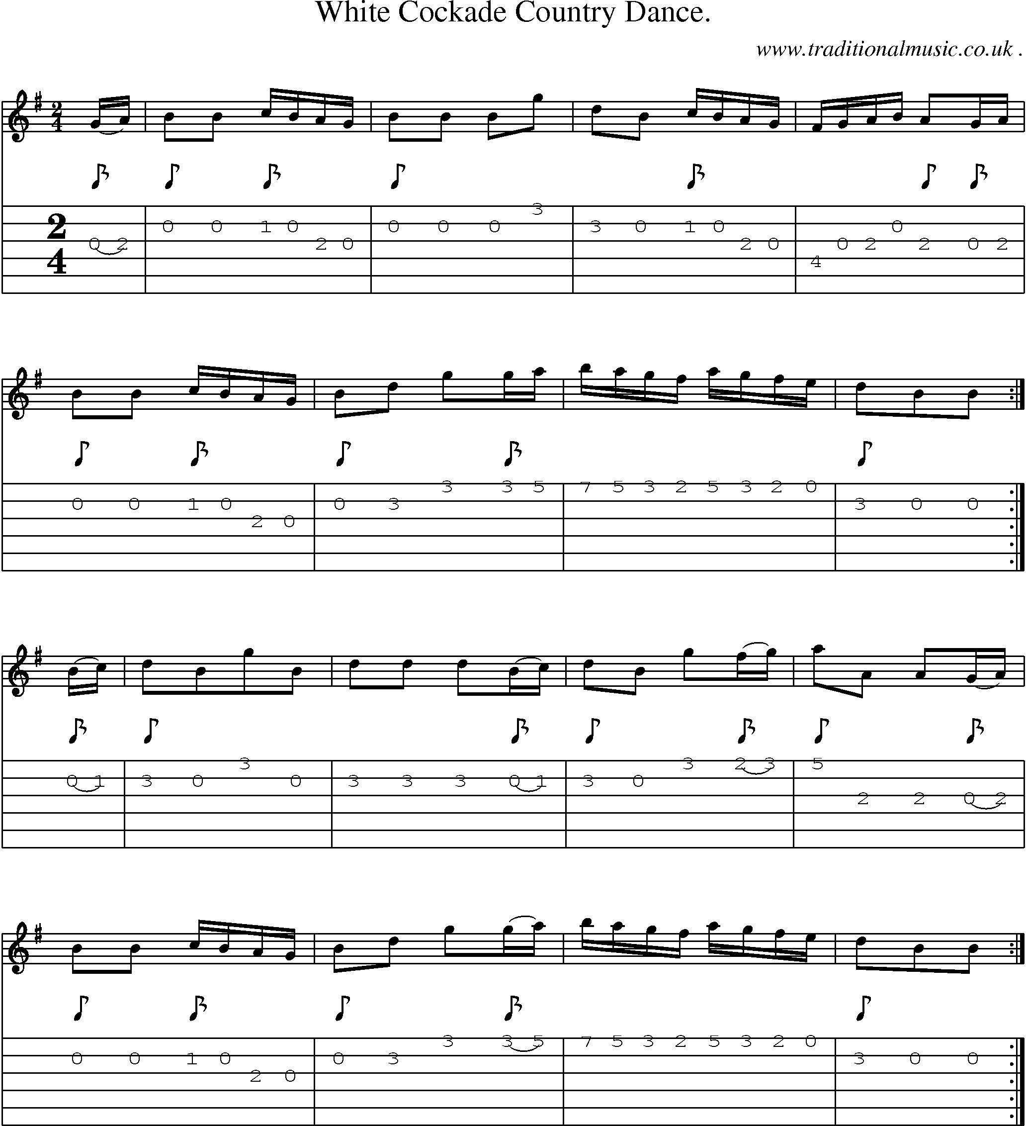 Sheet-Music and Guitar Tabs for White Cockade Country Dance