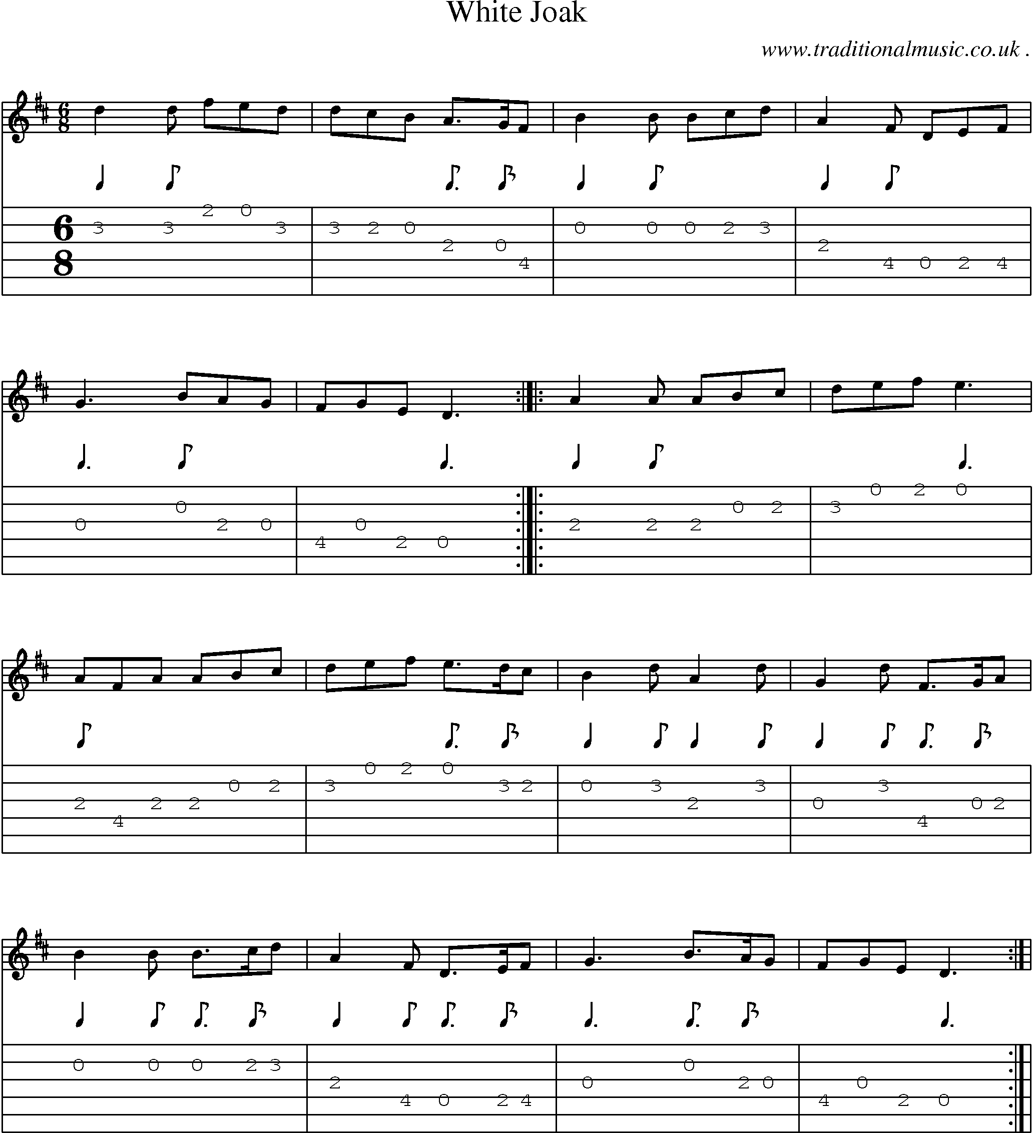 Sheet-Music and Guitar Tabs for White Joak