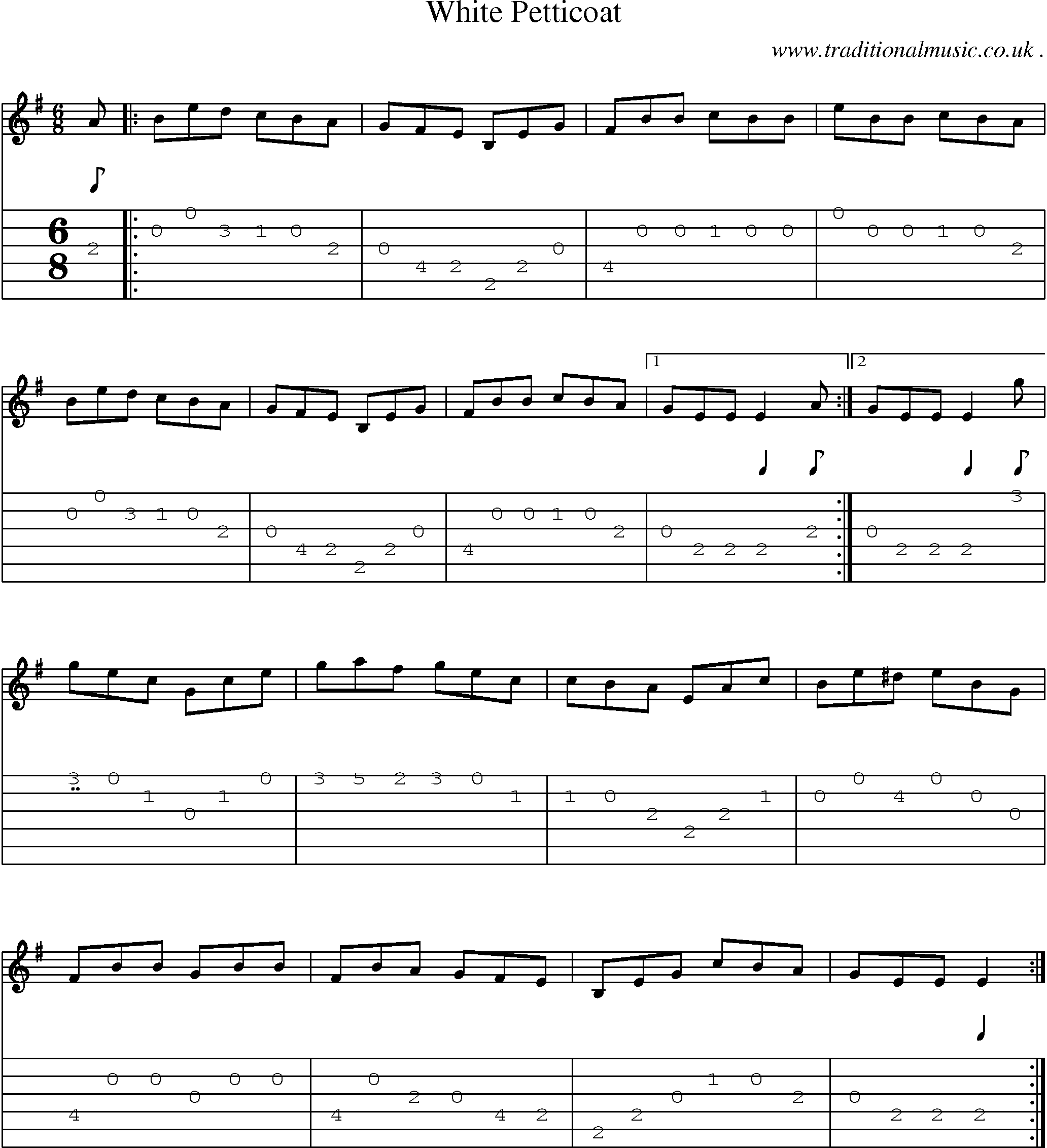 Sheet-Music and Guitar Tabs for White Petticoat
