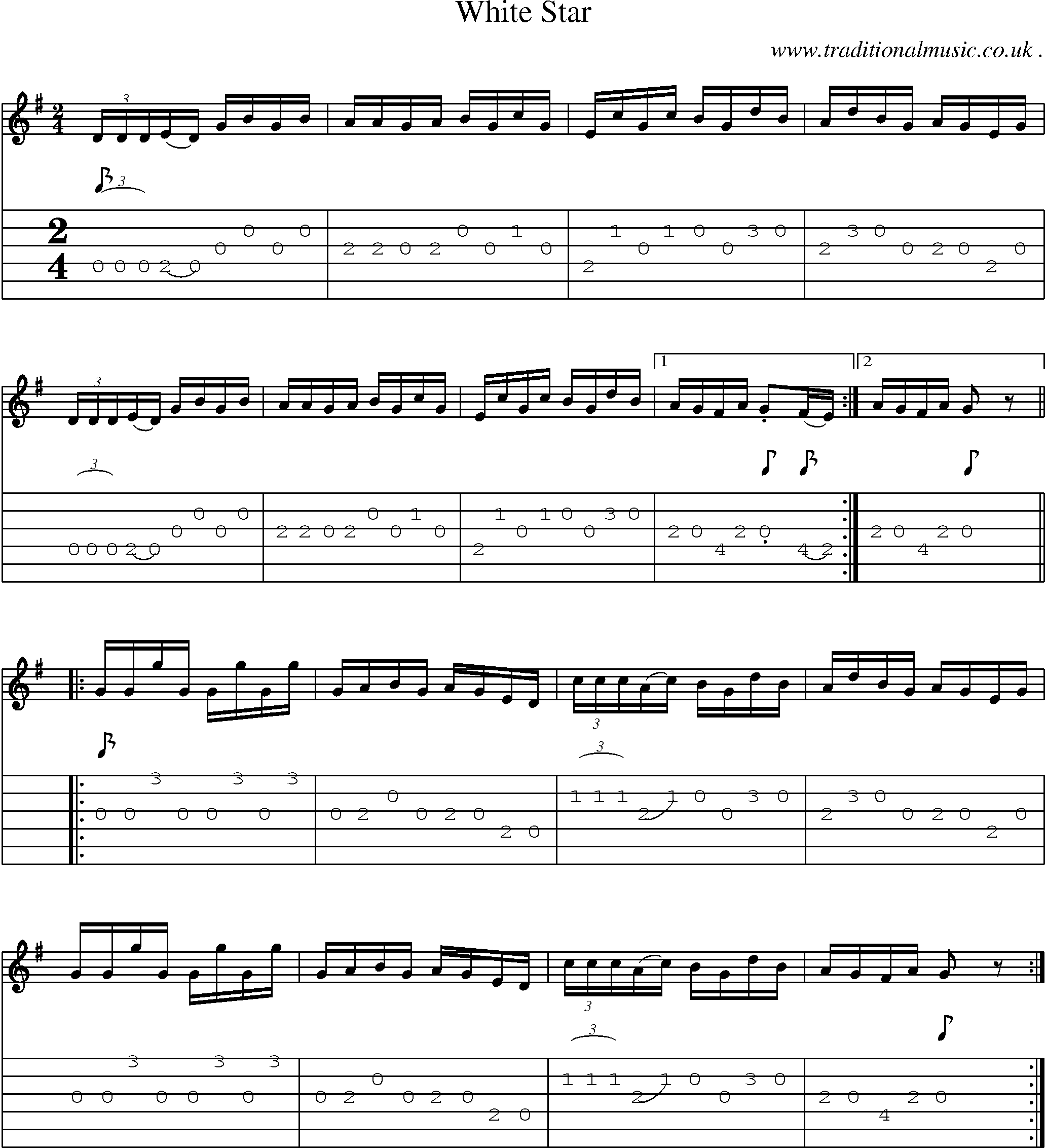 Sheet-Music and Guitar Tabs for White Star