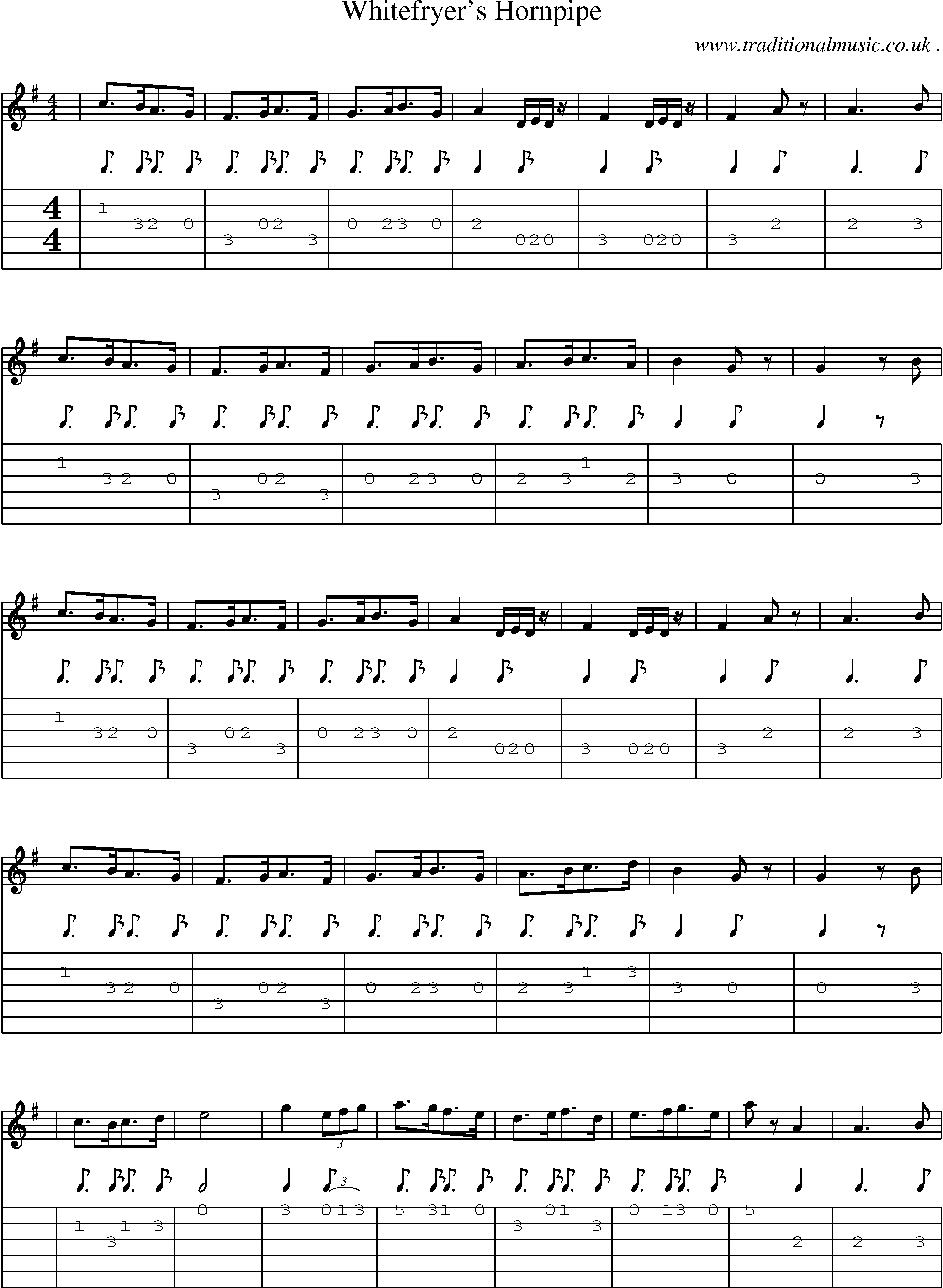 Sheet-Music and Guitar Tabs for Whitefryers Hornpipe