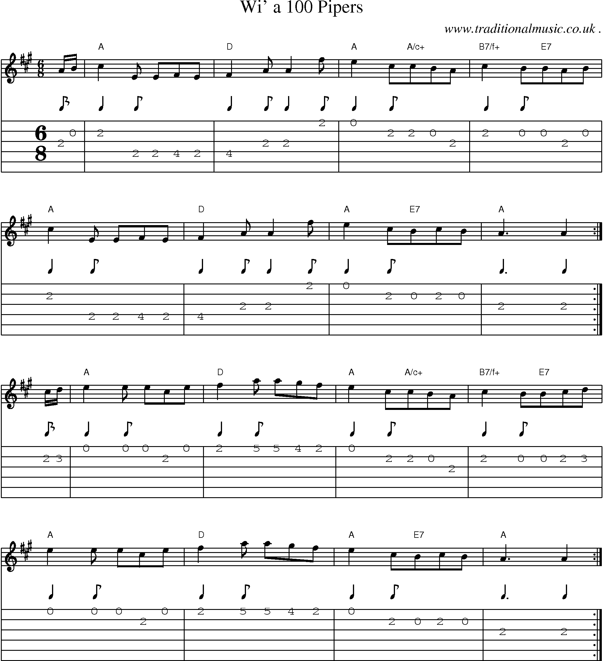 Sheet-Music and Guitar Tabs for Wi A 100 Pipers