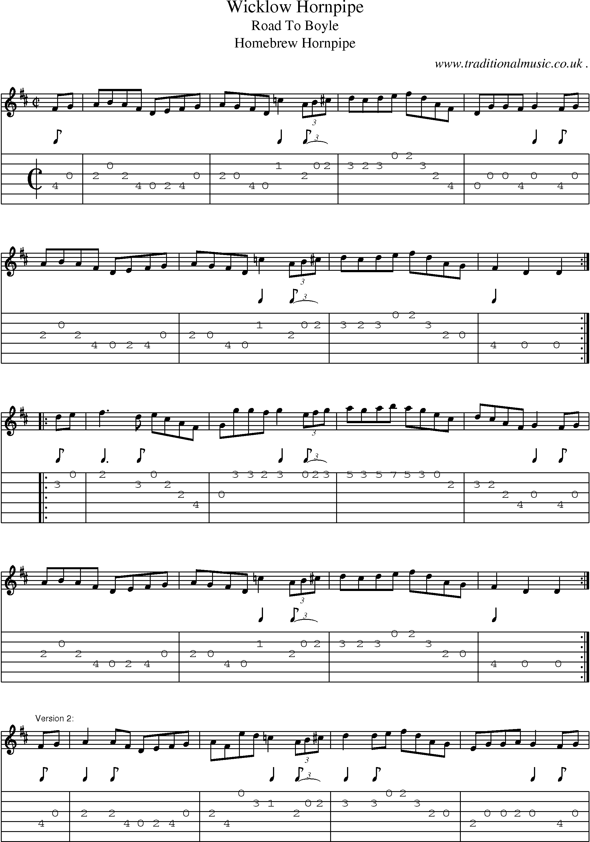 Sheet-Music and Guitar Tabs for Wicklow Hornpipe