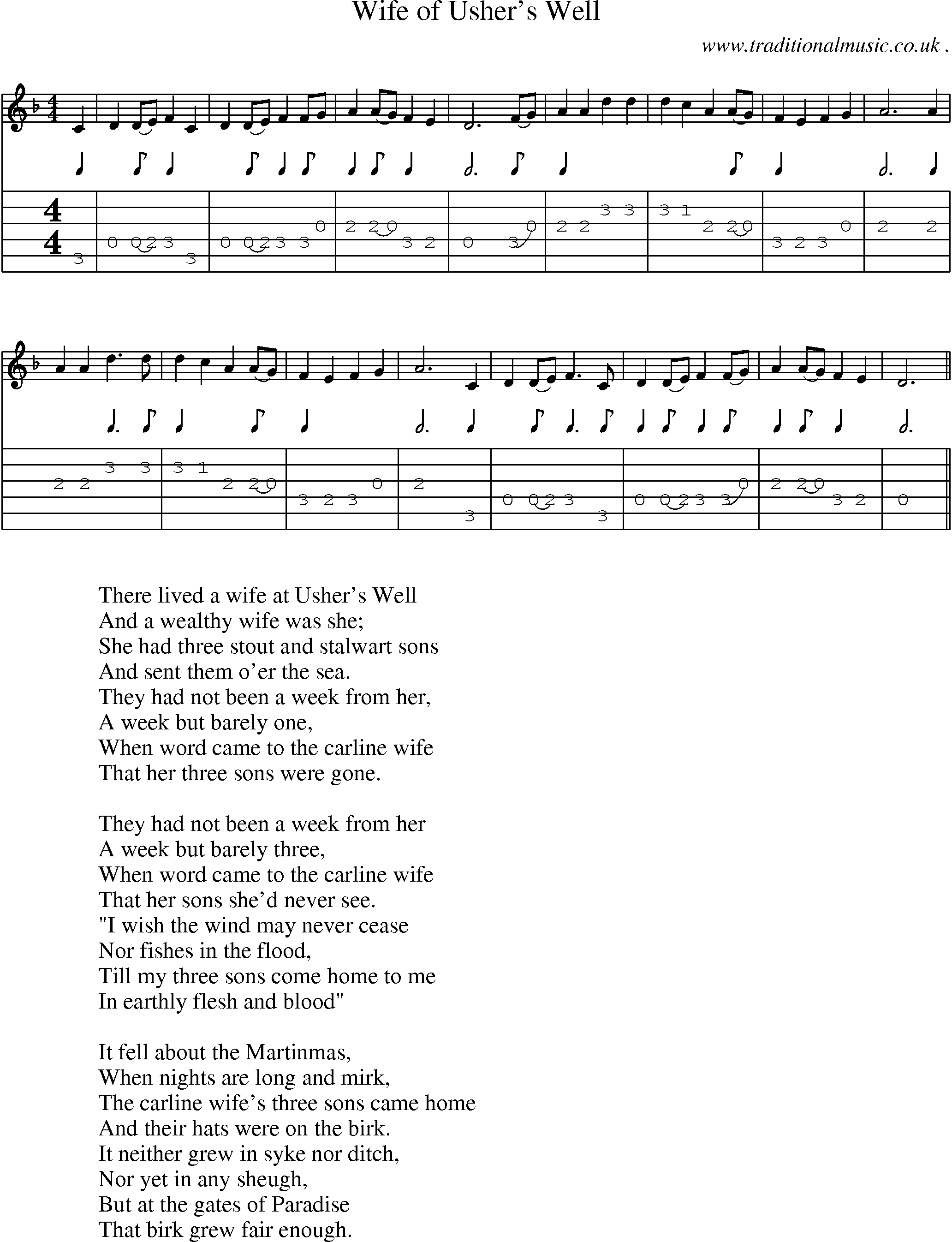 Sheet-Music and Guitar Tabs for Wife Of Ushers Well