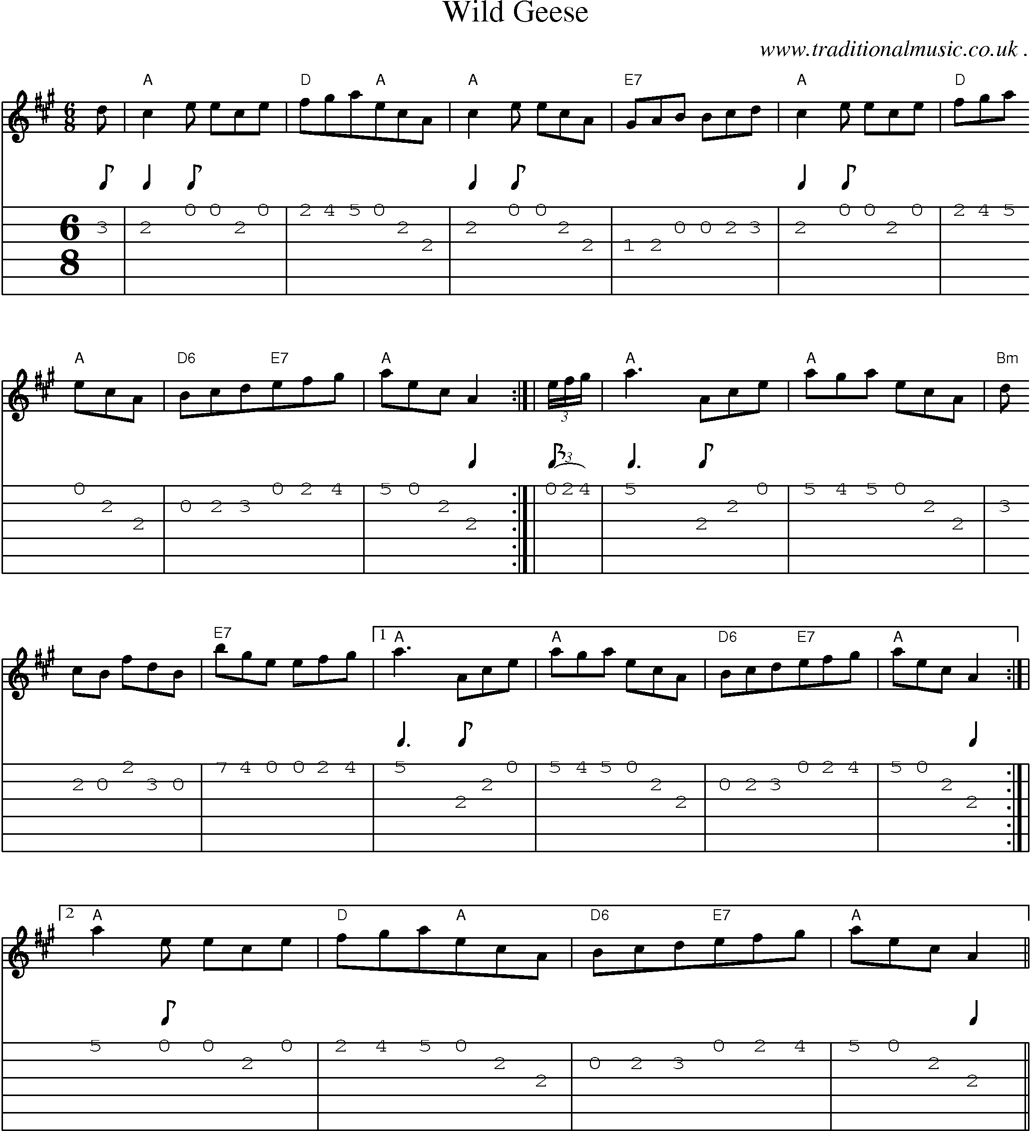 Sheet-Music and Guitar Tabs for Wild Geese