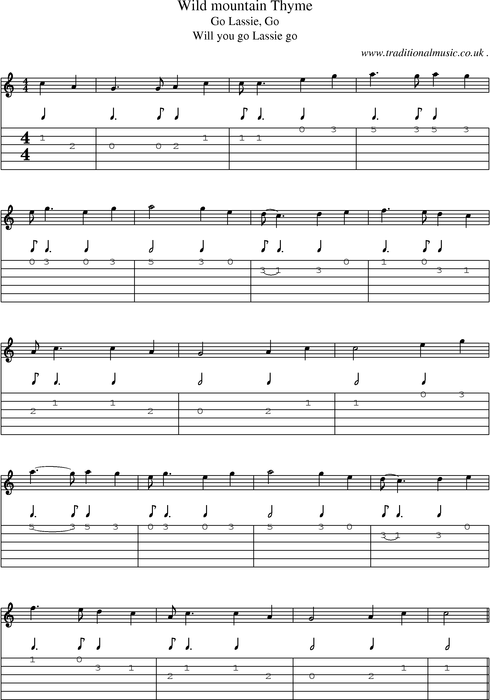 Sheet-Music and Guitar Tabs for Wild Mountain Thyme