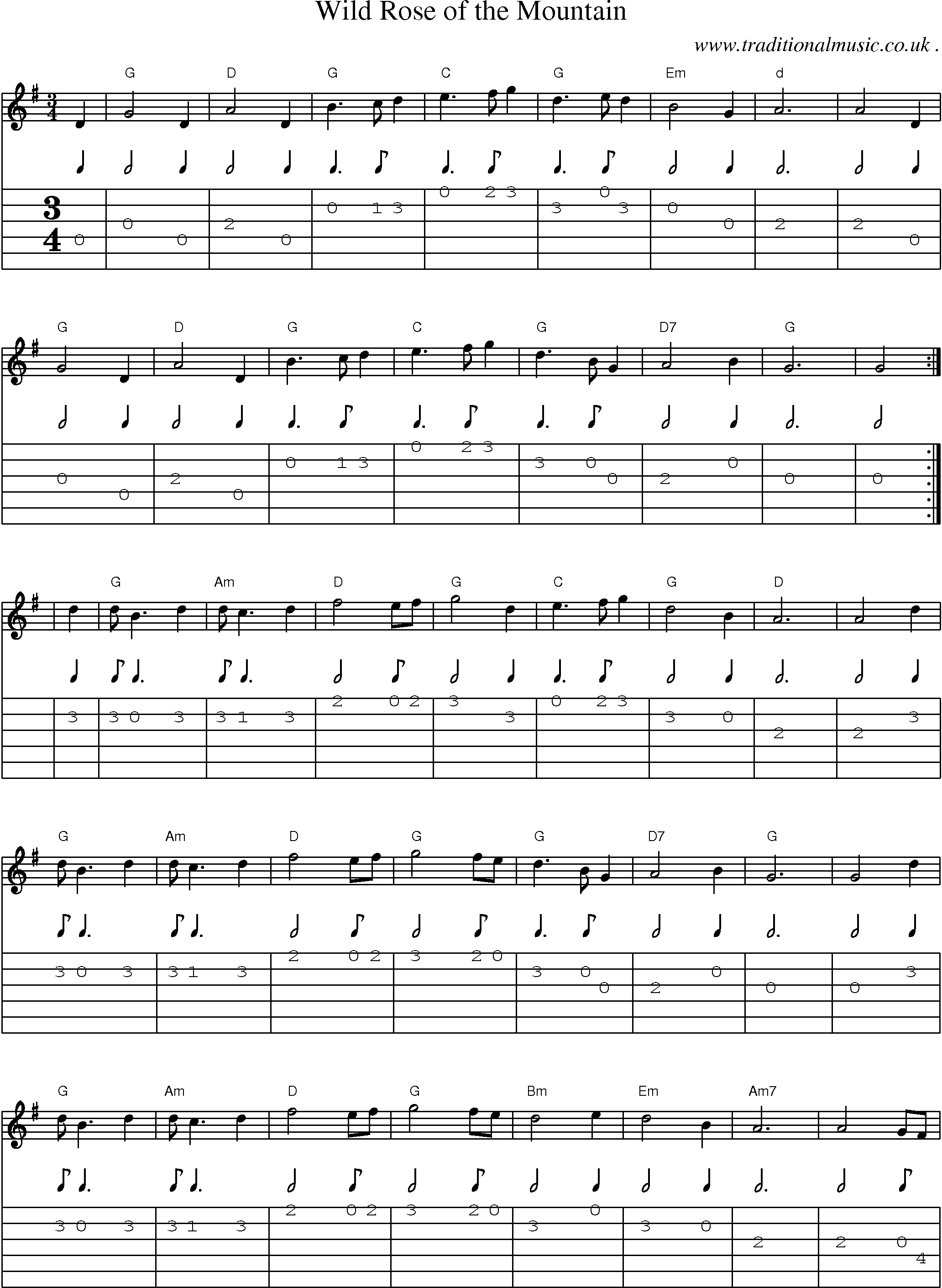 Sheet-Music and Guitar Tabs for Wild Rose Of The Mountain