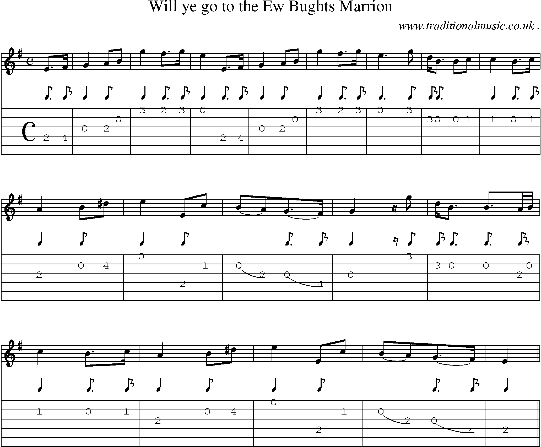 Sheet-Music and Guitar Tabs for Will Ye Go To The Ew Bughts Marrion