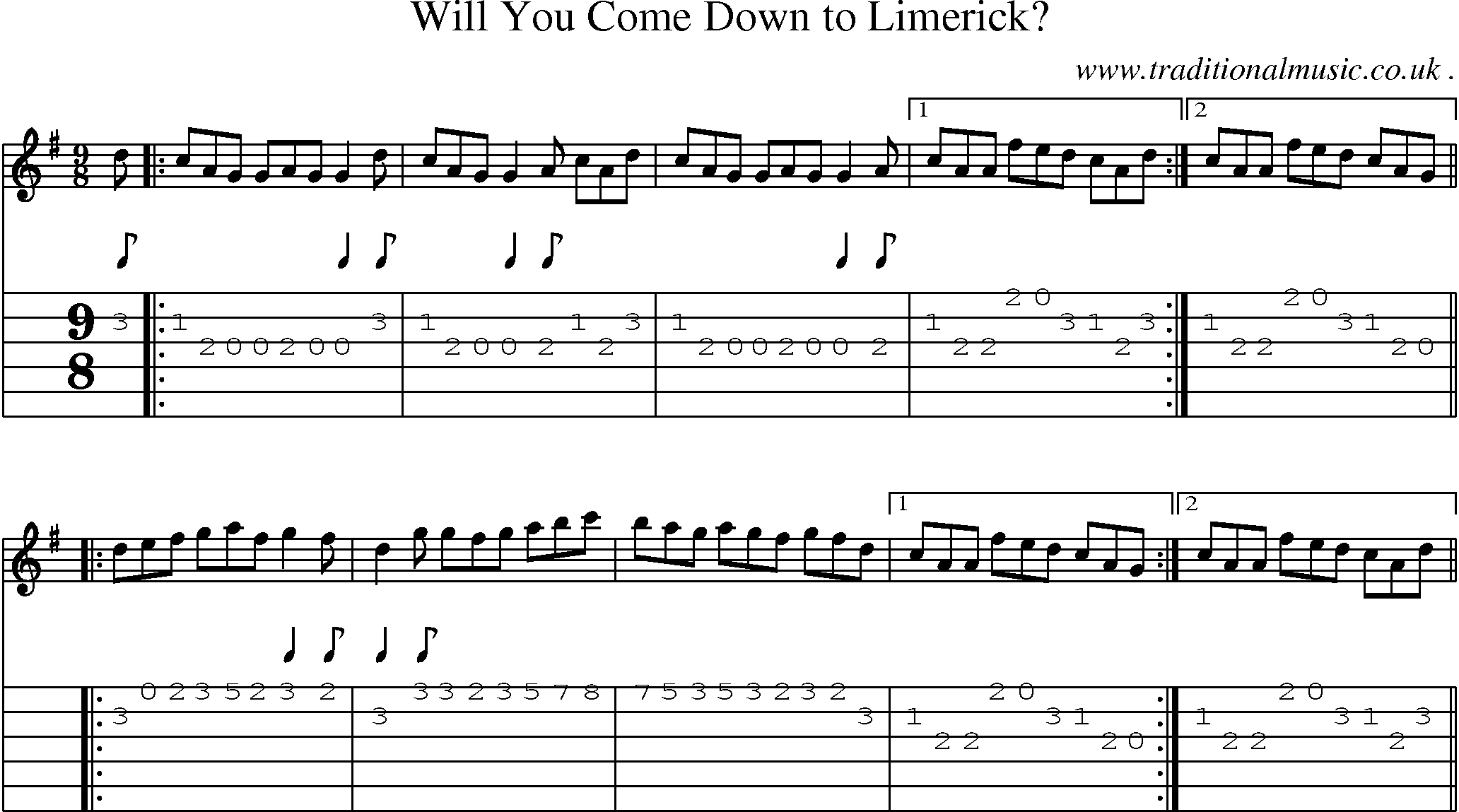Sheet-Music and Guitar Tabs for Will You Come Down To Limerick
