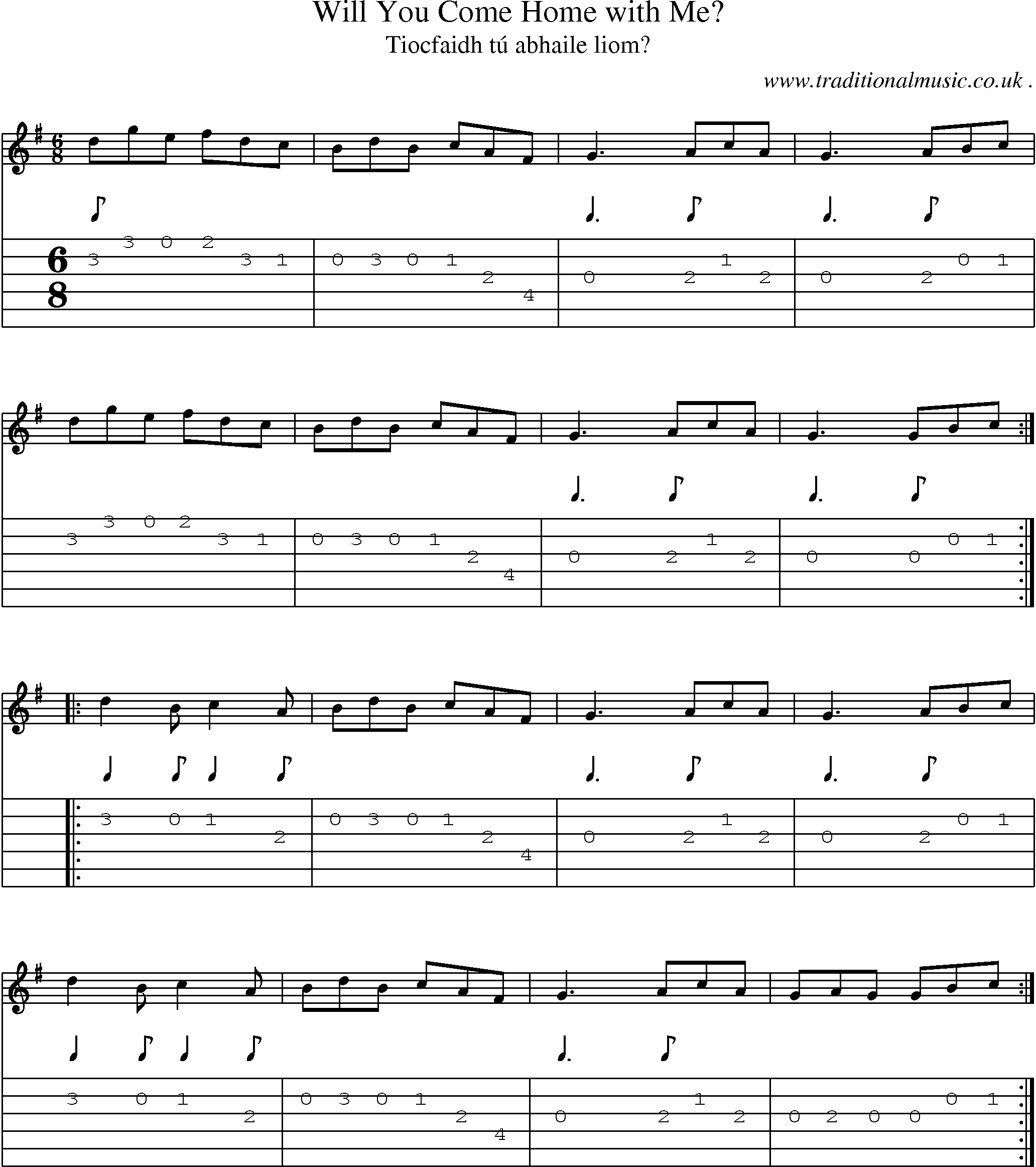 Sheet-Music and Guitar Tabs for Will You Come Home With Me