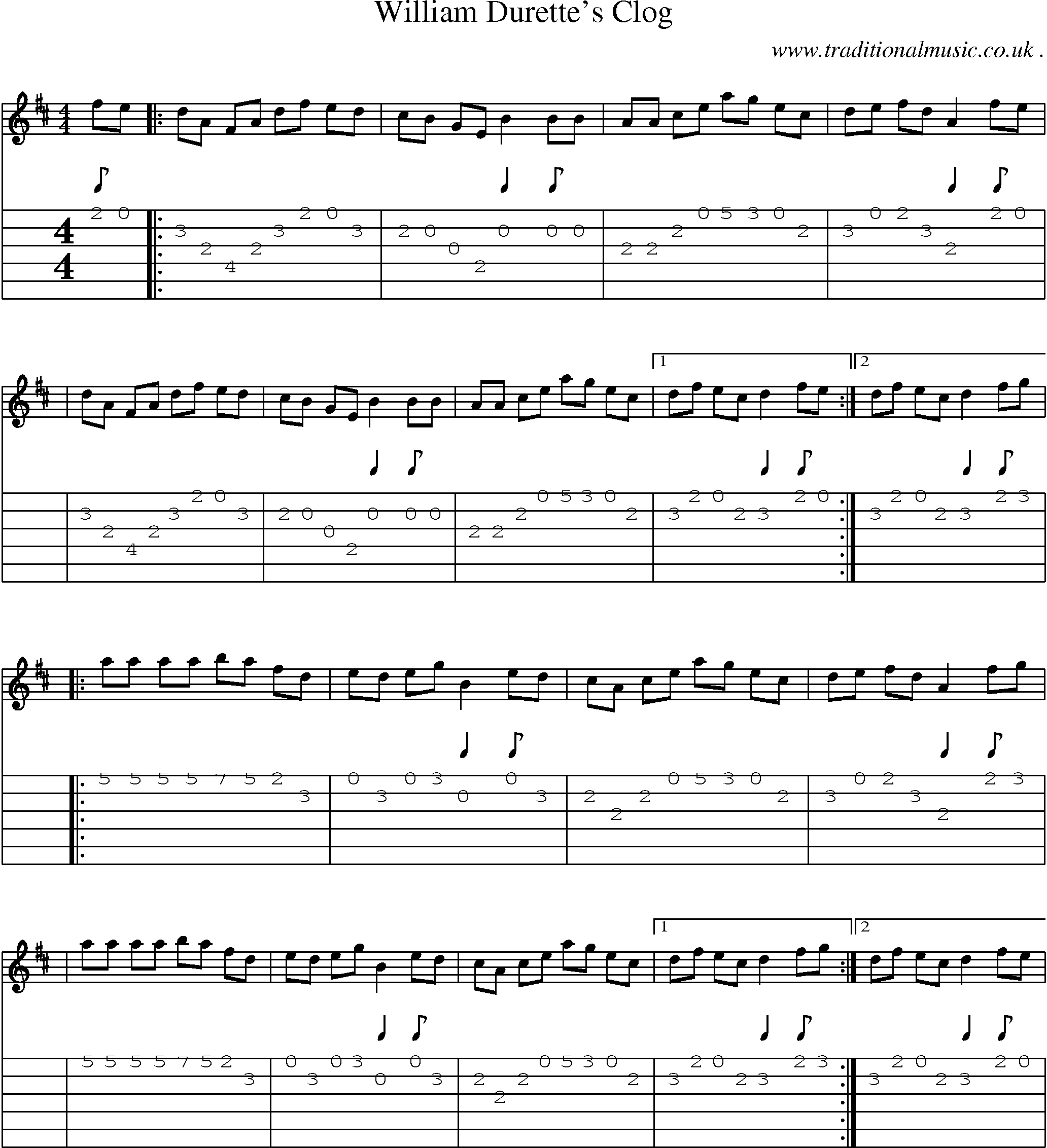 Sheet-Music and Guitar Tabs for William Durettes Clog