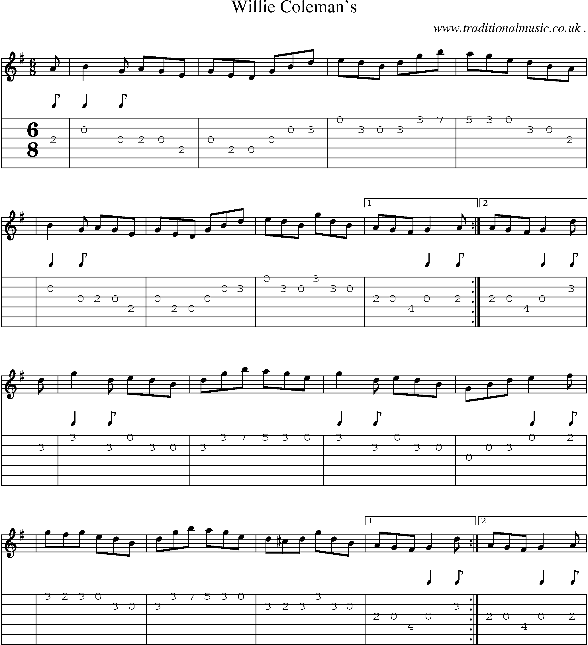 Sheet-Music and Guitar Tabs for Willie Colemans