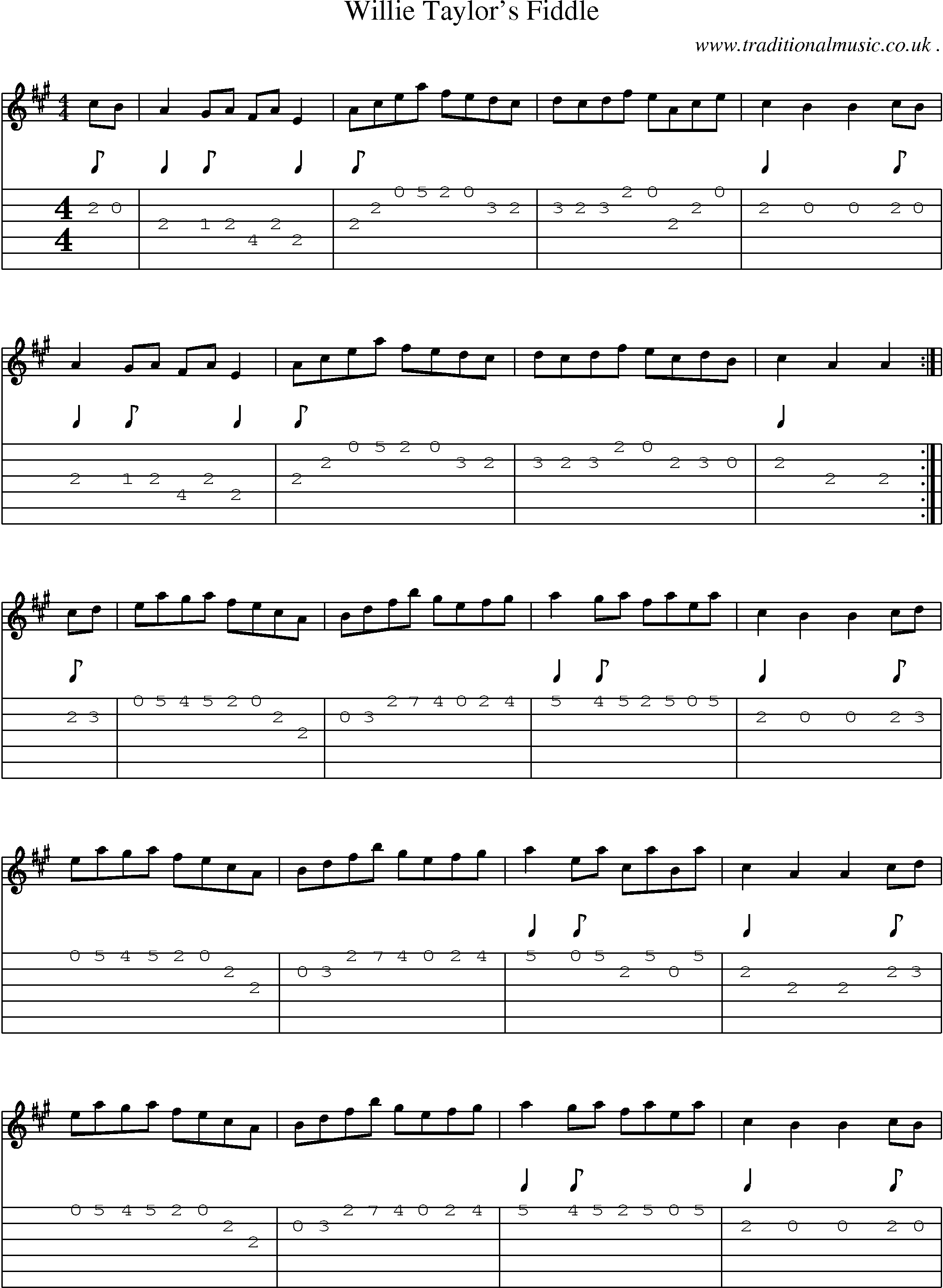 Sheet-Music and Guitar Tabs for Willie Taylors Fiddle